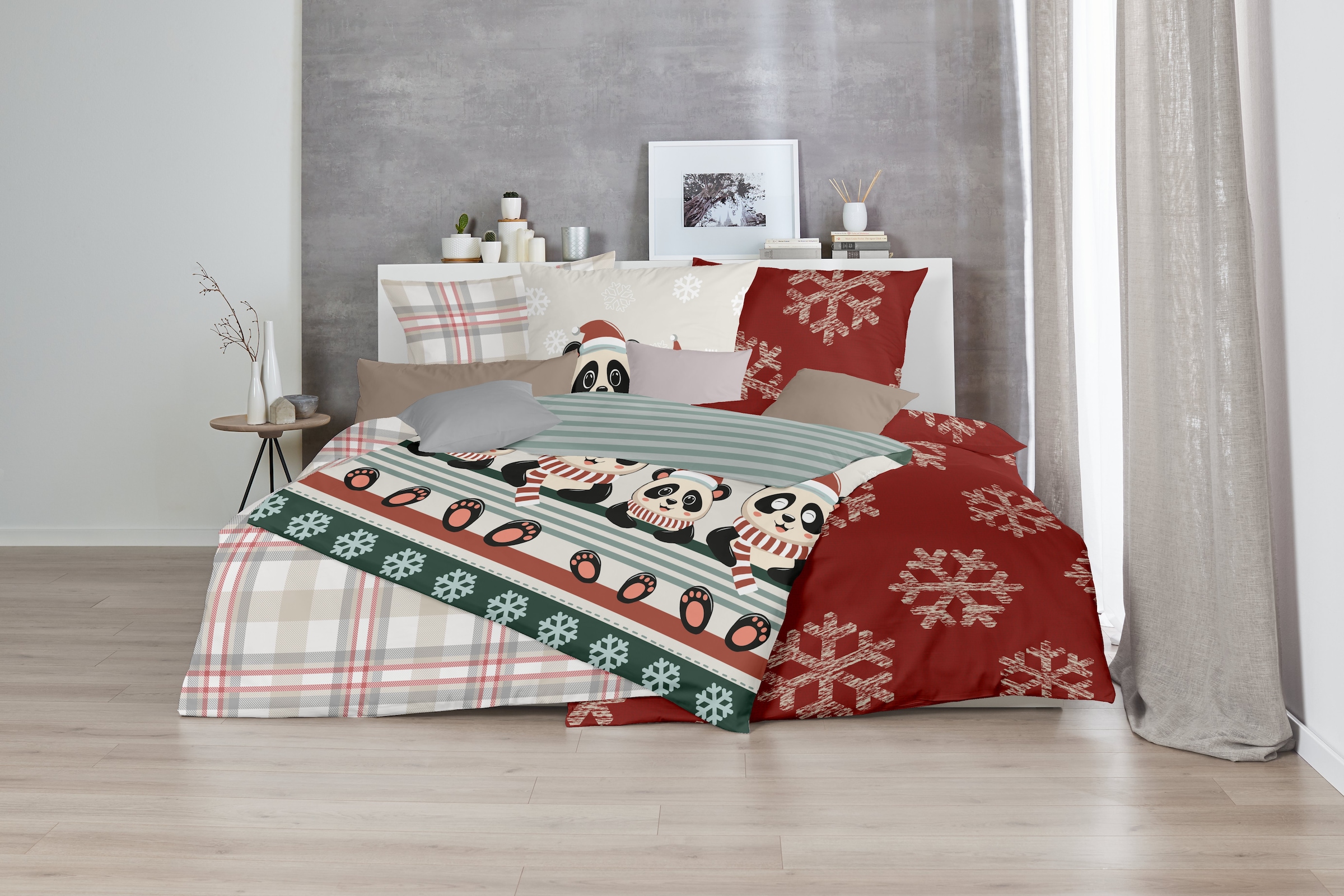 Primera Bettwäsche »Feinbiber-Bettwäsche Weihnachtspanda« 2 Stk. mit niedlichen Pandabären