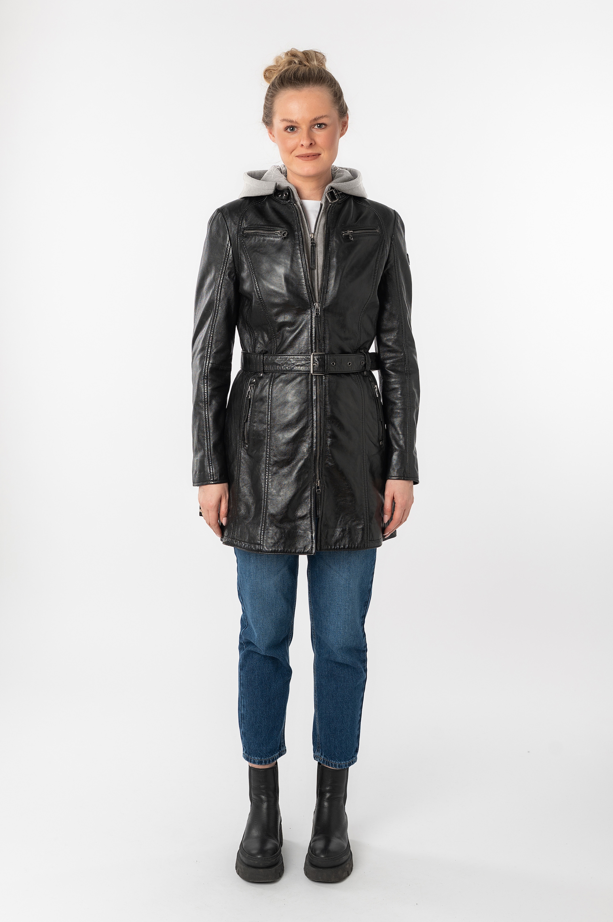 Mauritius Ledermantel »BENTE2« mit Gürtel,  lange Lederjacke mit Gürtel & abnehmbarem Kapuzen-Inlay