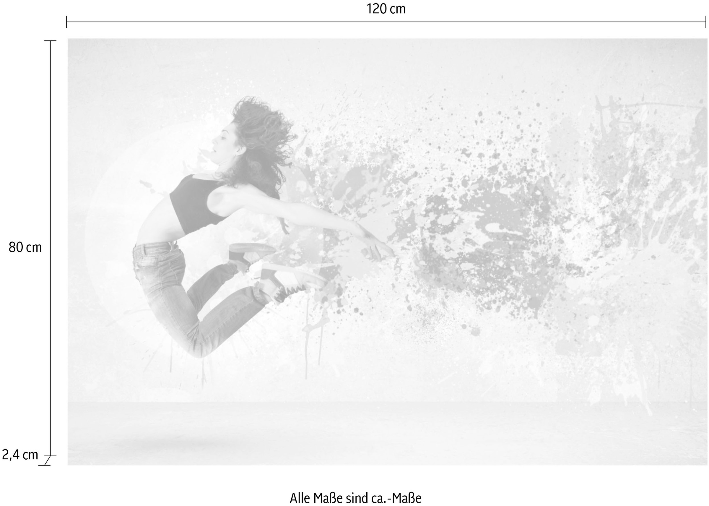 queence Tableau en verre acrylique »springende Frau« Abstrait | Art | Danse | Femme | Graffiti impression Fine Art de qualité galerie
