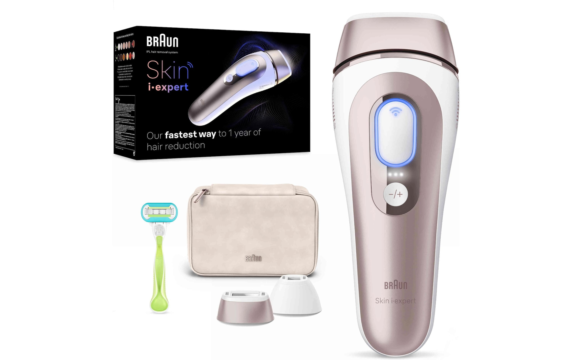 Braun Épilateur IPL »Smart Skin i·expert PL7147« 2 Aufsätze für Gesicht & Körper, Venus Rasierer & Aufbewahrungstasche