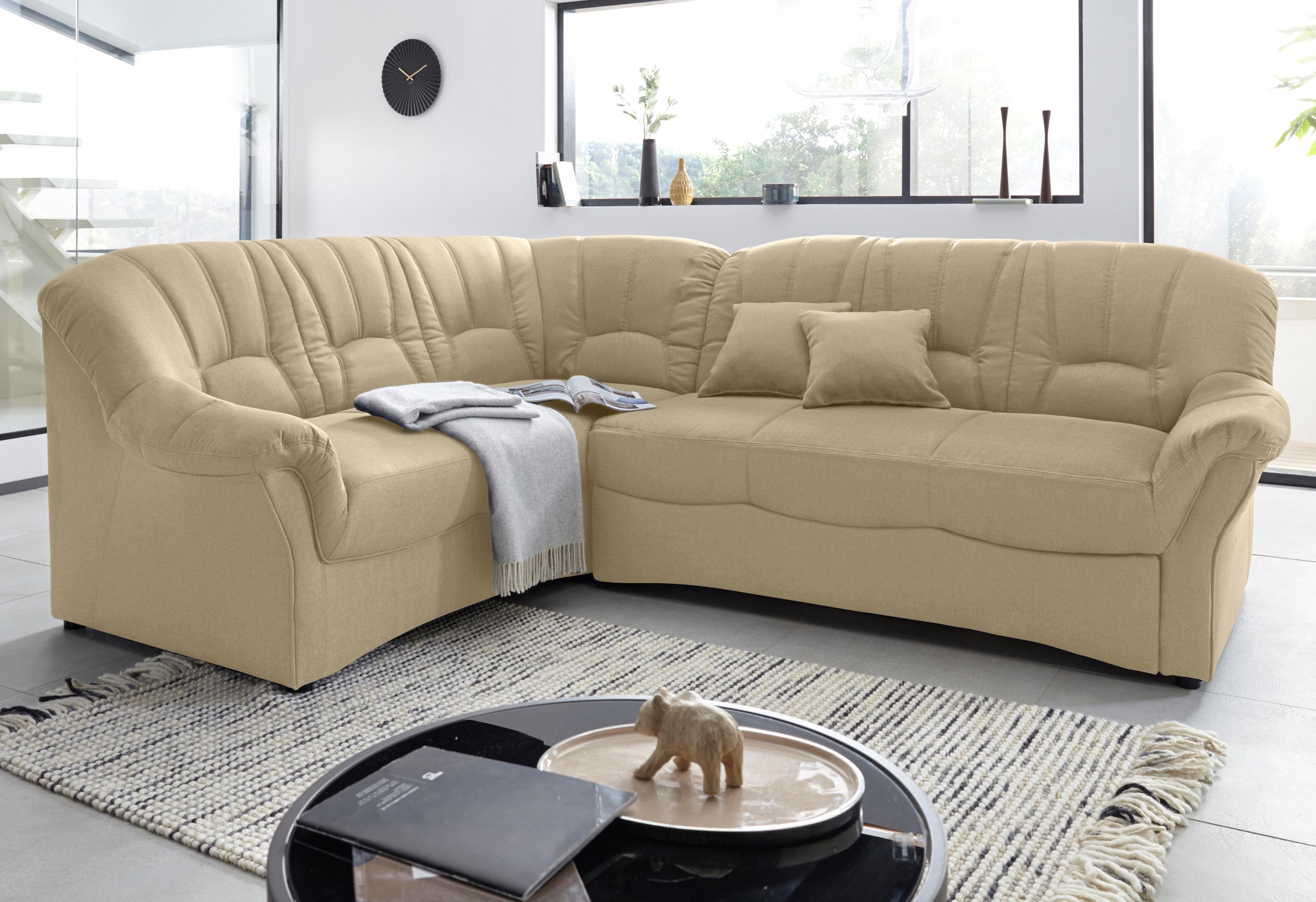 DOMO collection Canapé d'angle »Bahia, zeitlos und elegant, bequeme Armlehnen, L-Form« option avec fonction lit
