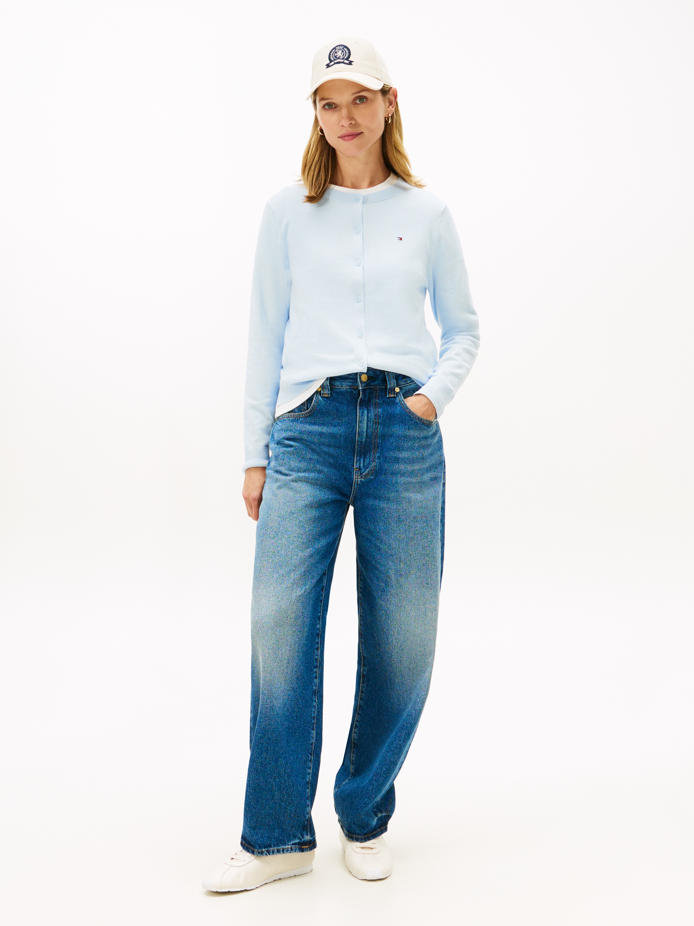 Tommy Hilfiger »CO JERSEY STITCH CARDIGAN« Baumwollmischung, regular fit, Rundhals, goldfarbene Knöpfe