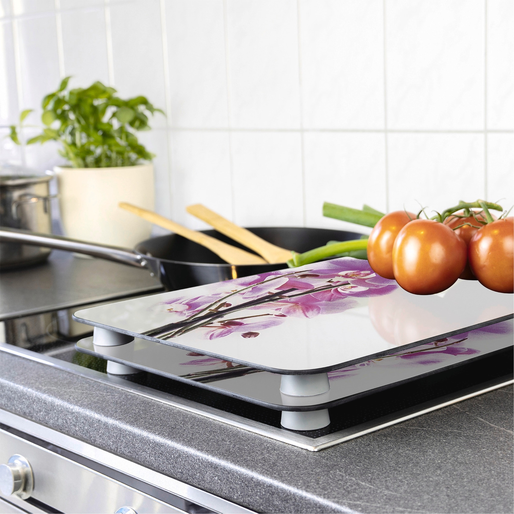 WENKO Herd-Abdeckplatte »Universal Modell Orchideenblüte« Herdabdeckung für alle Herdarten, kratzfest, mit rutschfesten Füssen
