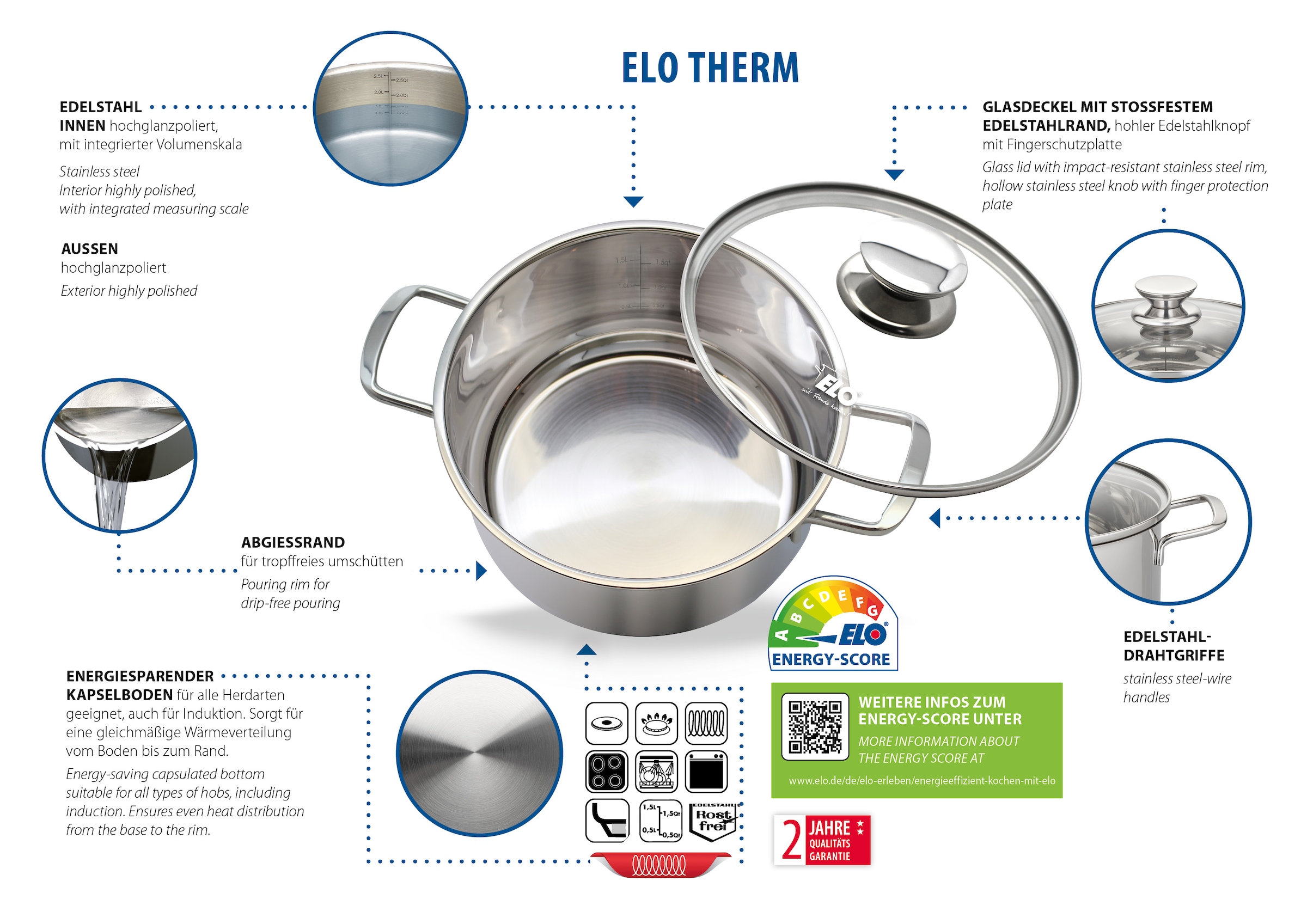 Elo Topf-Set »Elo Therm Topfset 5-teilig« Set, 8 Stk. tlg. Edelstahl