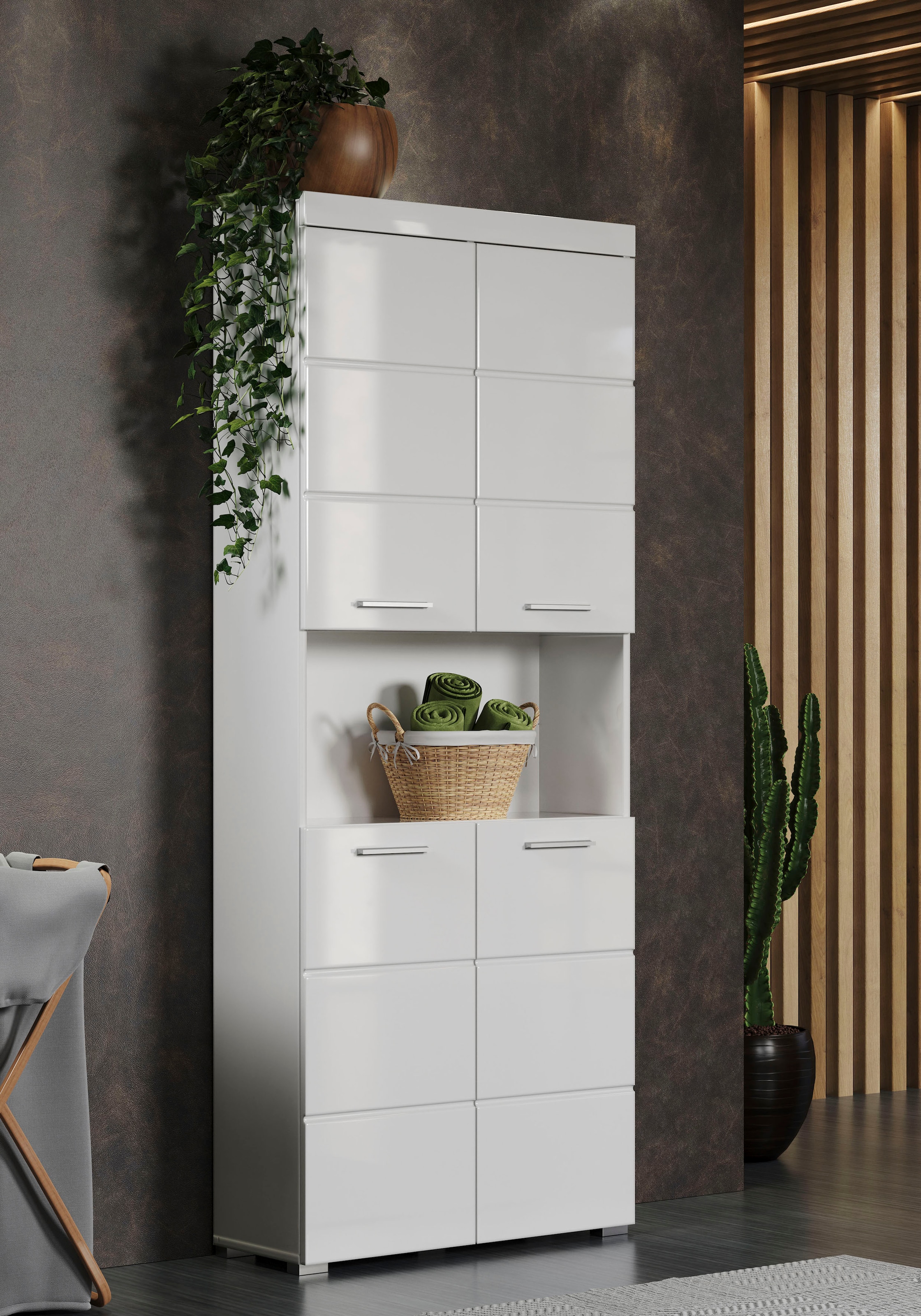 welltime Hochschrank »Avena« Badschrank 4-türig mit o. Fach und 4 Einlegeböden - B/T/H 73/31/190 cm