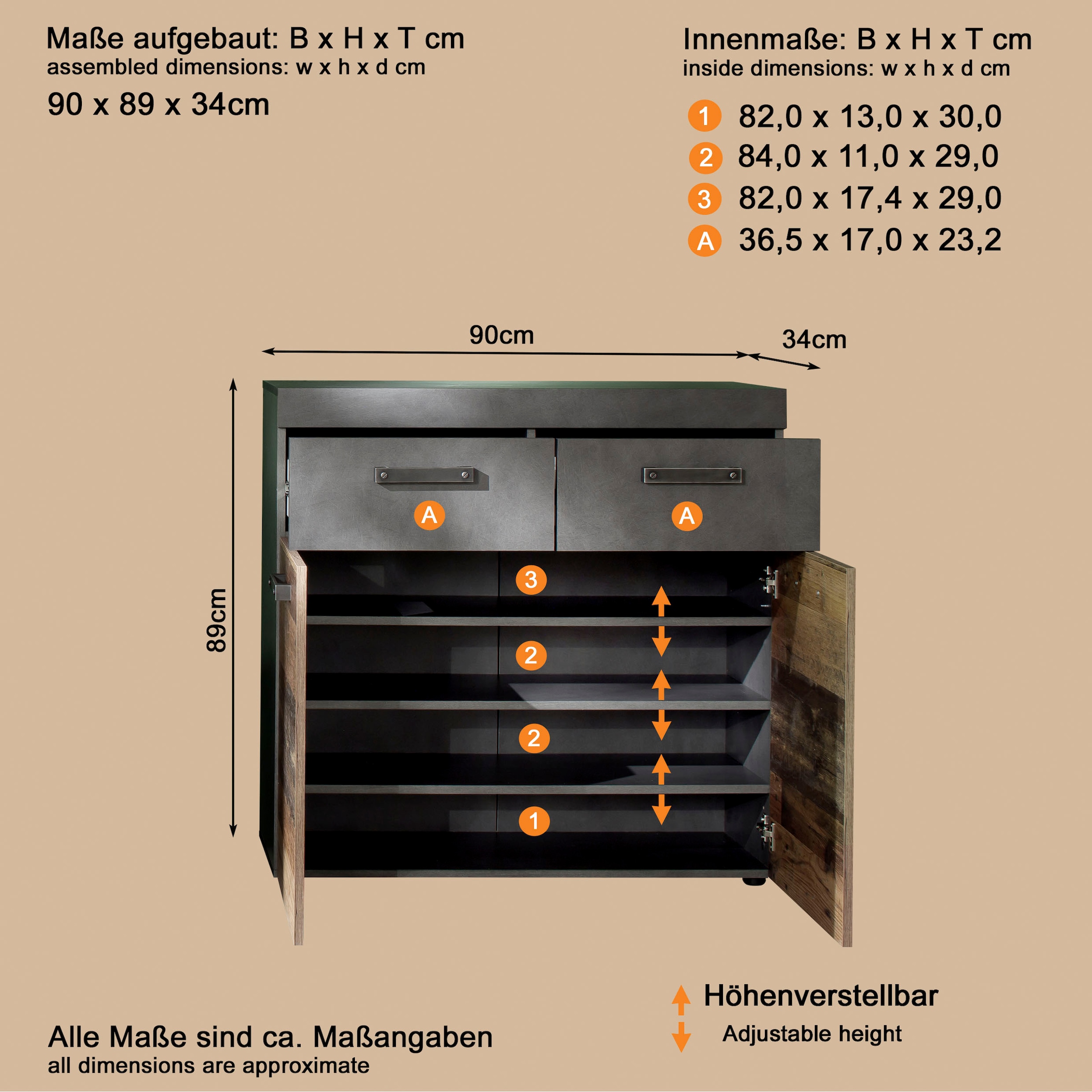 INOSIGN Armoire à chaussures »Ilana« Schuhschrank für 16 Paar Schuhe - (B/T/H) 90/34/89 cm