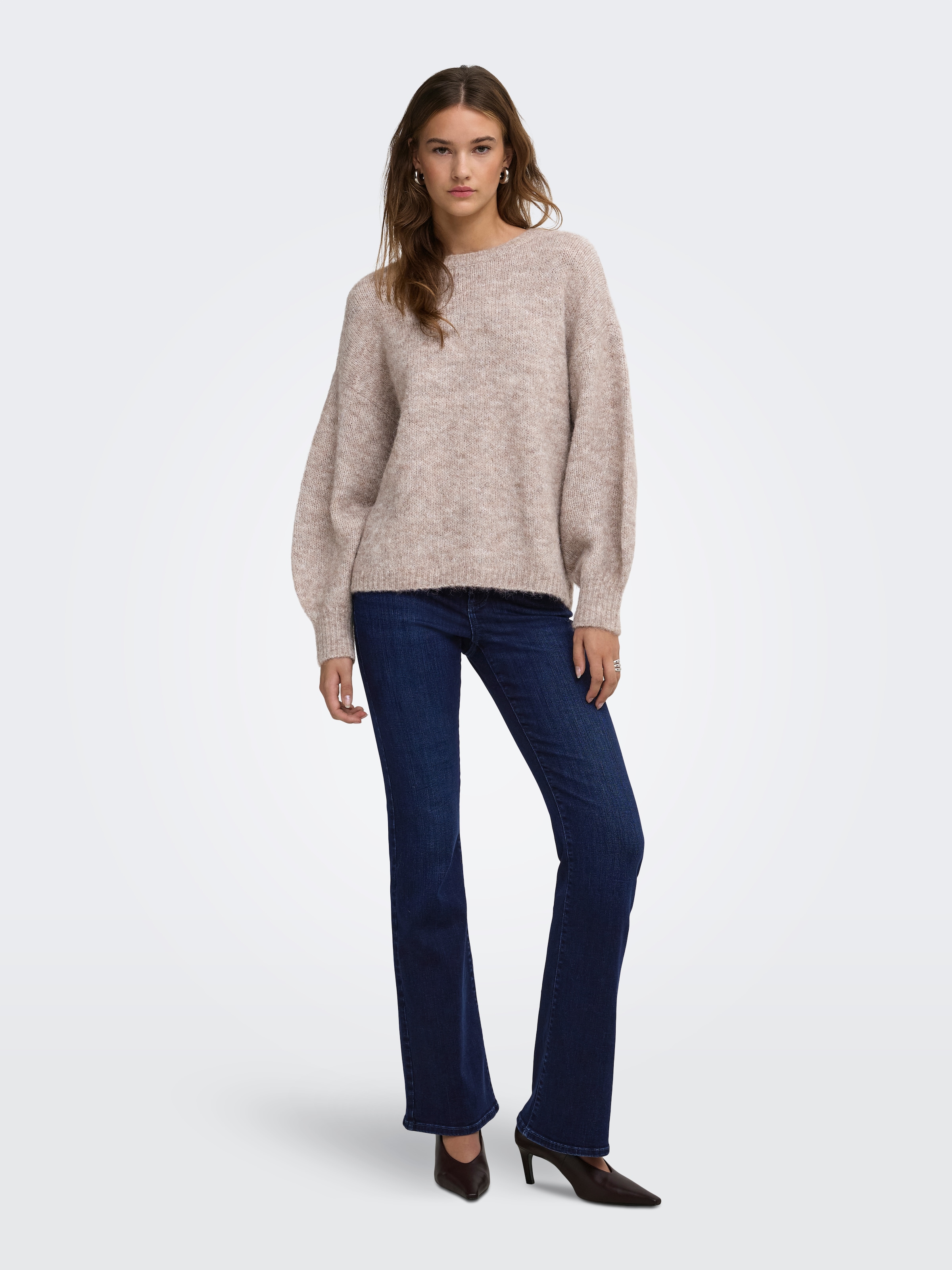 ONLY Strickpullover »ONLNELLIE LS O-NECK KNT NOOS« Materialmix, regular fit