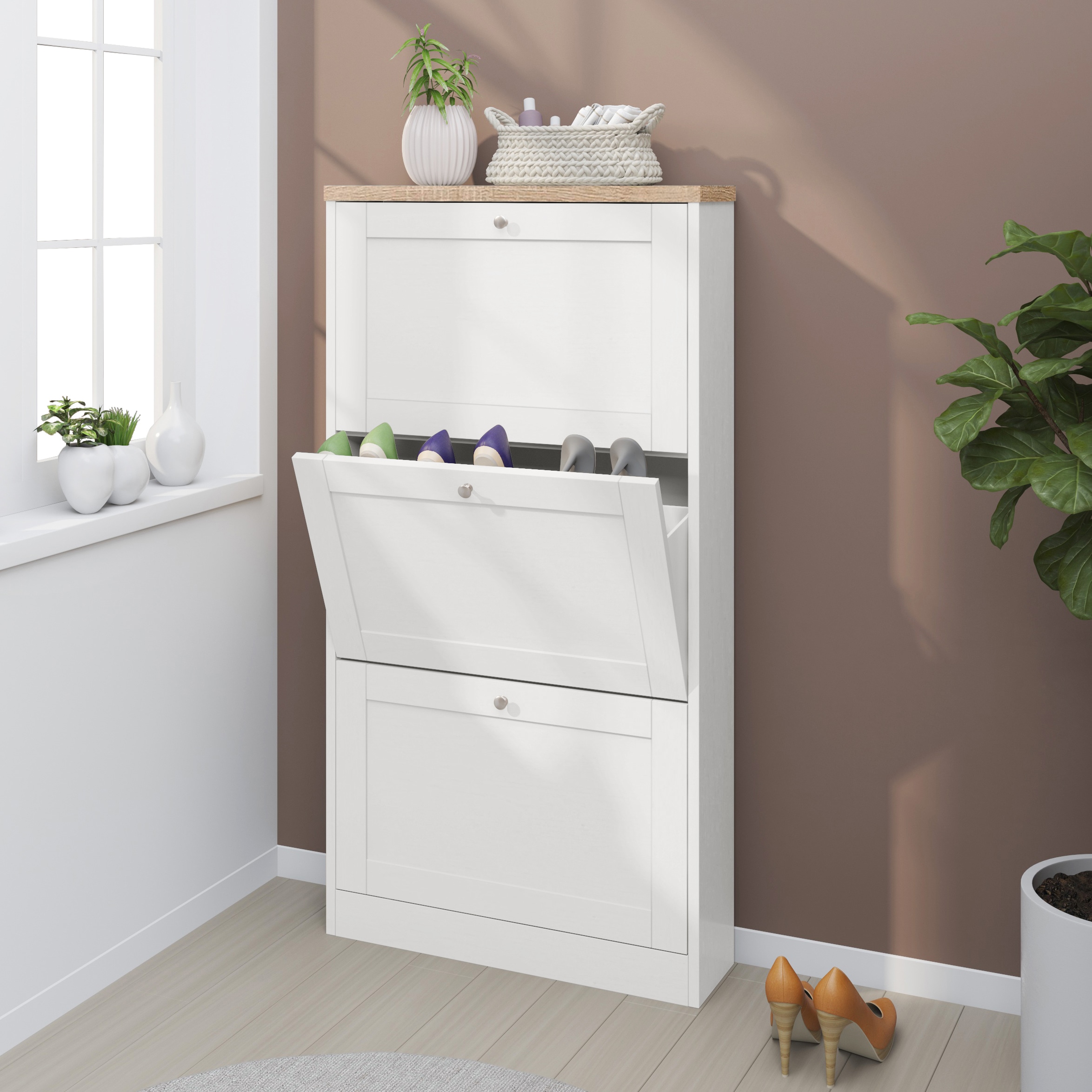 GOODproduct Armoire à chaussures »Heide« Largeur 70 cm, avec 3 volets et façade facettée, hauteur env. 130 cm