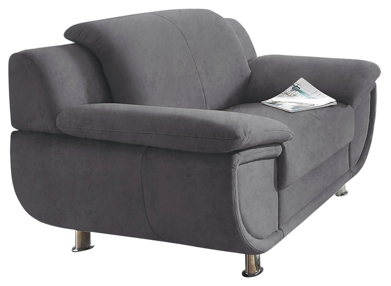 TRENDMANUFAKTUR Fauteuil »Rondo, Breite 121 cm, breite Armlehnen, Füsse chromfarben« grand fauteuil avec ressorts ensachés en option, confortable