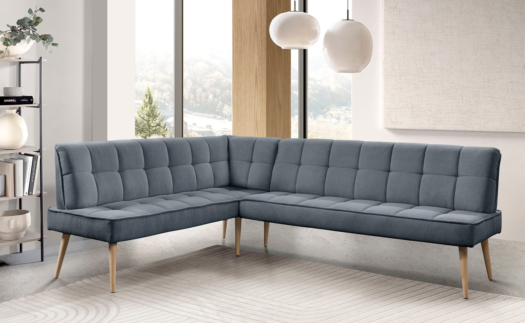 exxpo - sofa fashion Banc d'angle »Latte« couture moderne siège et dossier, confortable et élégant, pied en bois haut