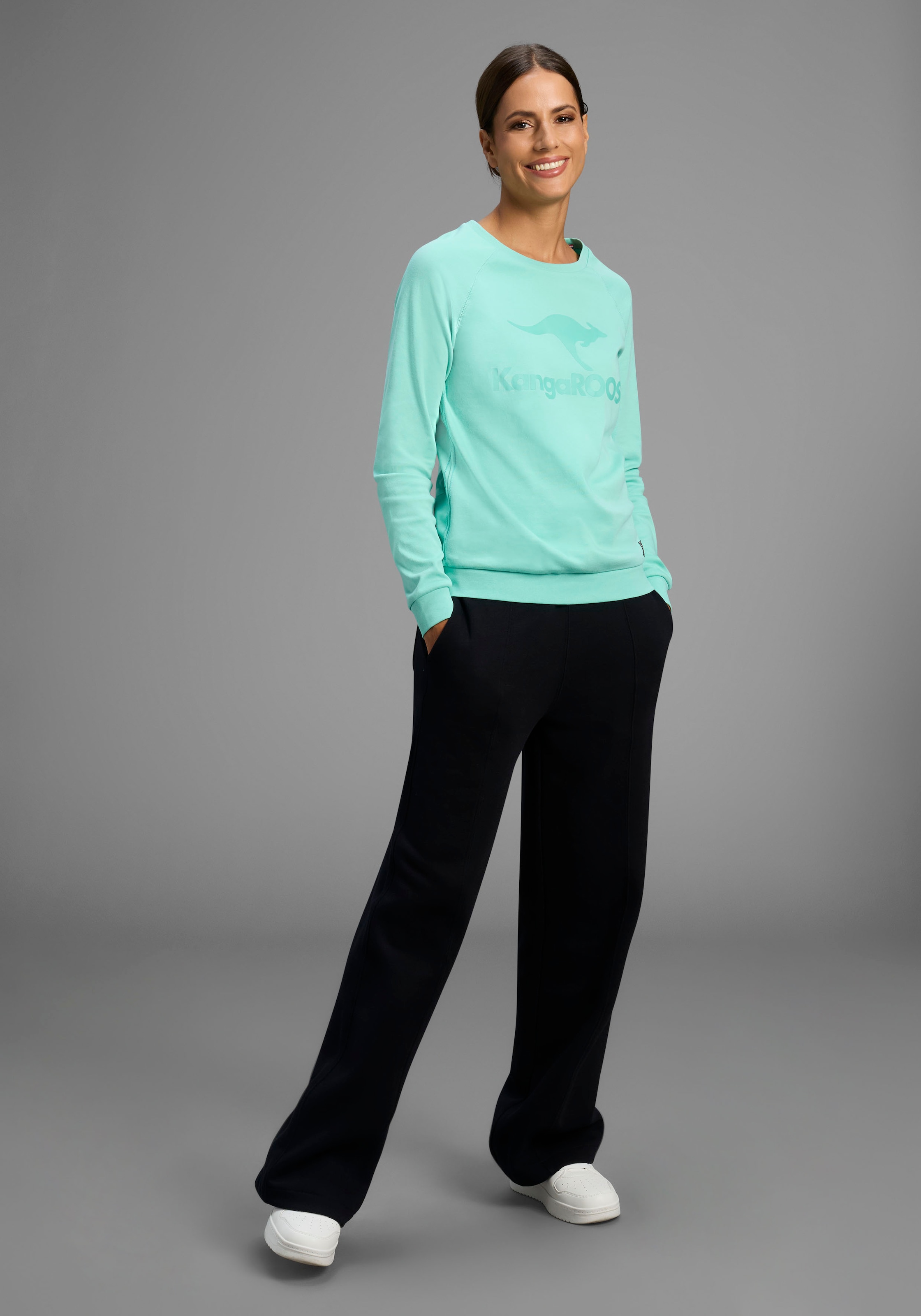 KangaROOS Sweatshirt Langarm,  figurumspielender Schnitt,  mit Print,  Rundhalsausschnitt