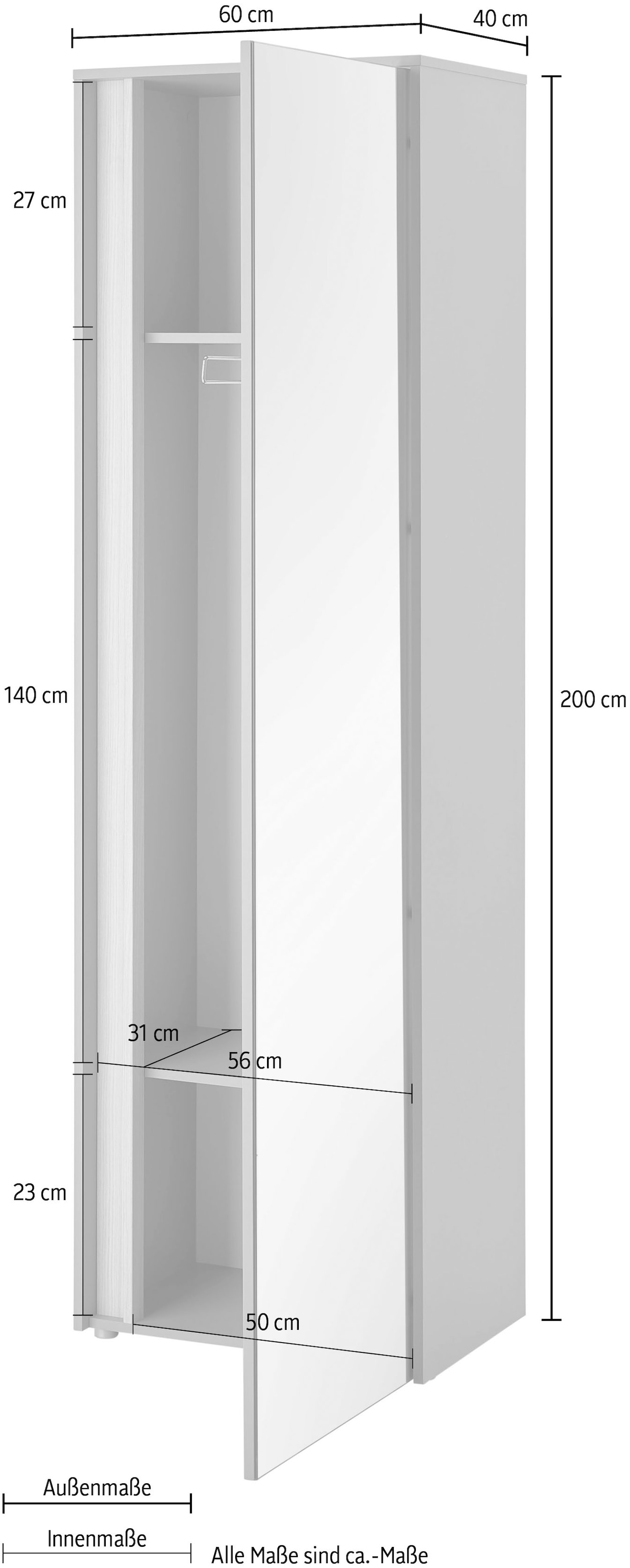 Home affaire Garderobenschrank »GiRON/CiTY, moderner Garderobenschrank, Kleiderschrank mit Stauraum« Spiegeltür, Teleskopauszug, Tür beidseitig montierbar, 60 cm breit