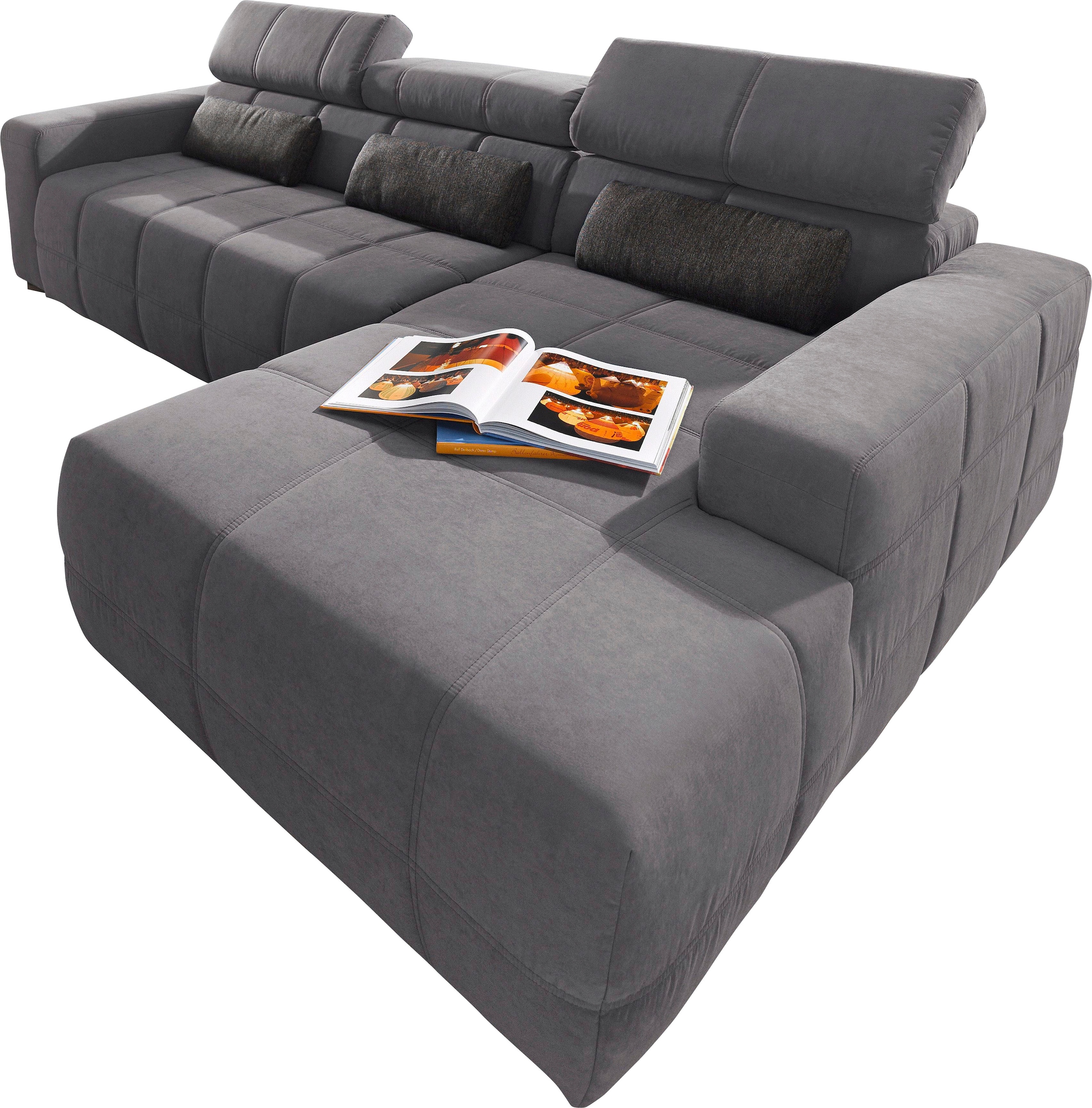 DOMO collection Ecksofa »Brandon  B/T: 289/177 cm, belastbar bis 140kg/ Sitz, L-Form« ohne Sitztiefenverstellung, Luxus-Microfaser, dunkelgrau