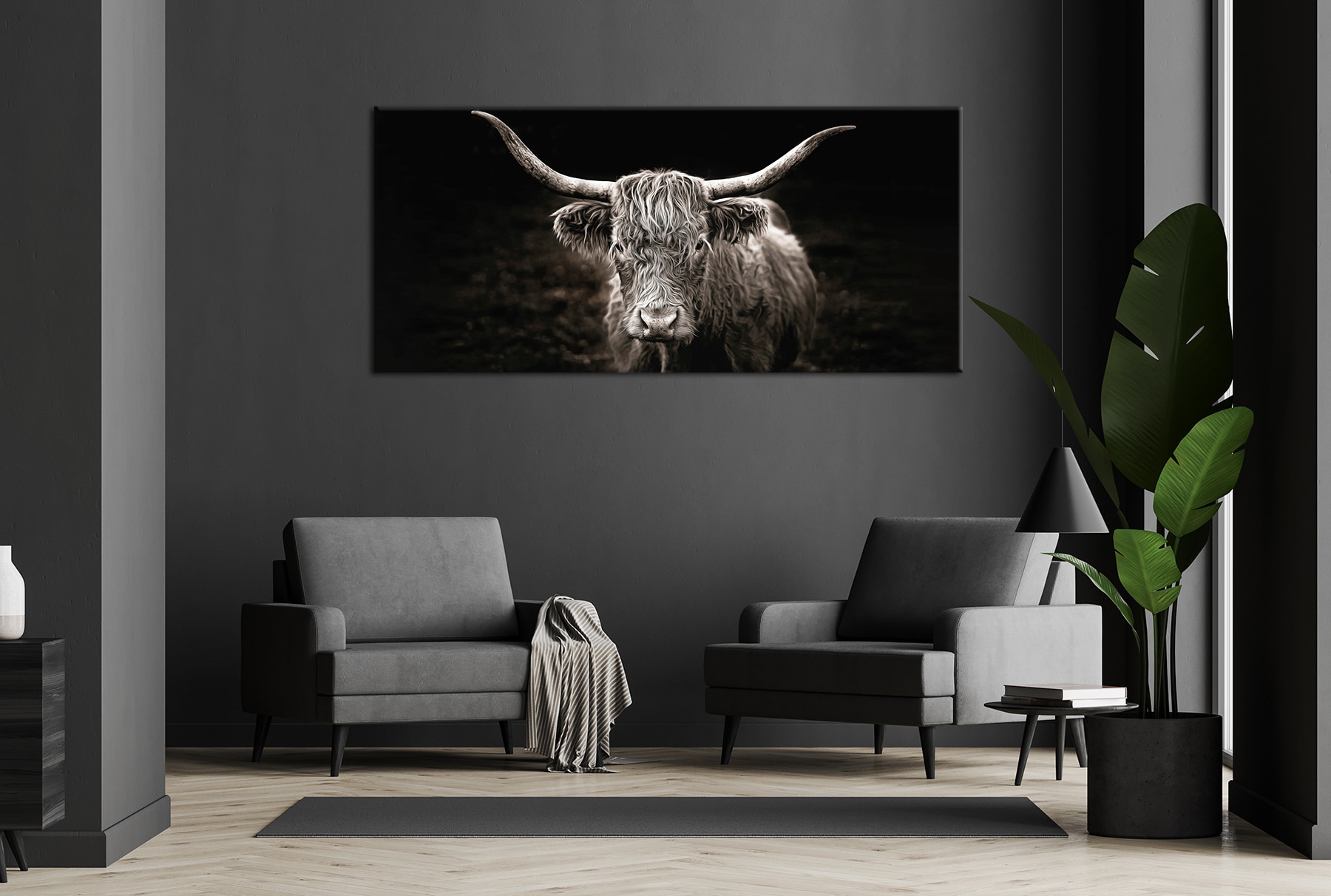 Bönninghoff Leinwandbild »Wandbild HOCHLANDRIND XXL 90x200 cm – Leinwandbild Keilrahmen Deko« Kuhbilder 1 Stk. tlg. auf Keilrahmen gespannt