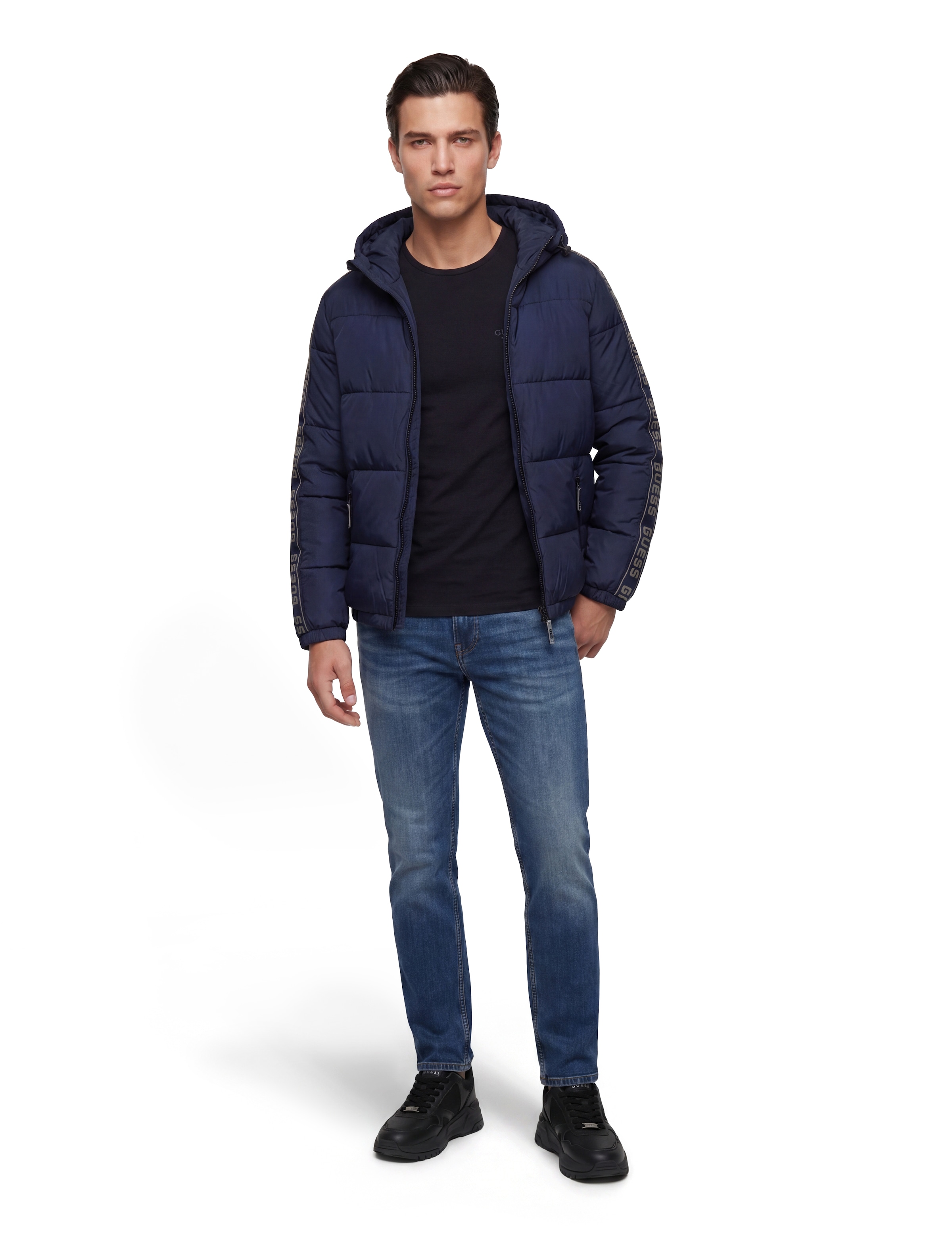 Guess Langarmshirt Rundhalsausschnitt, Bamwoll-Mix, Logodrck