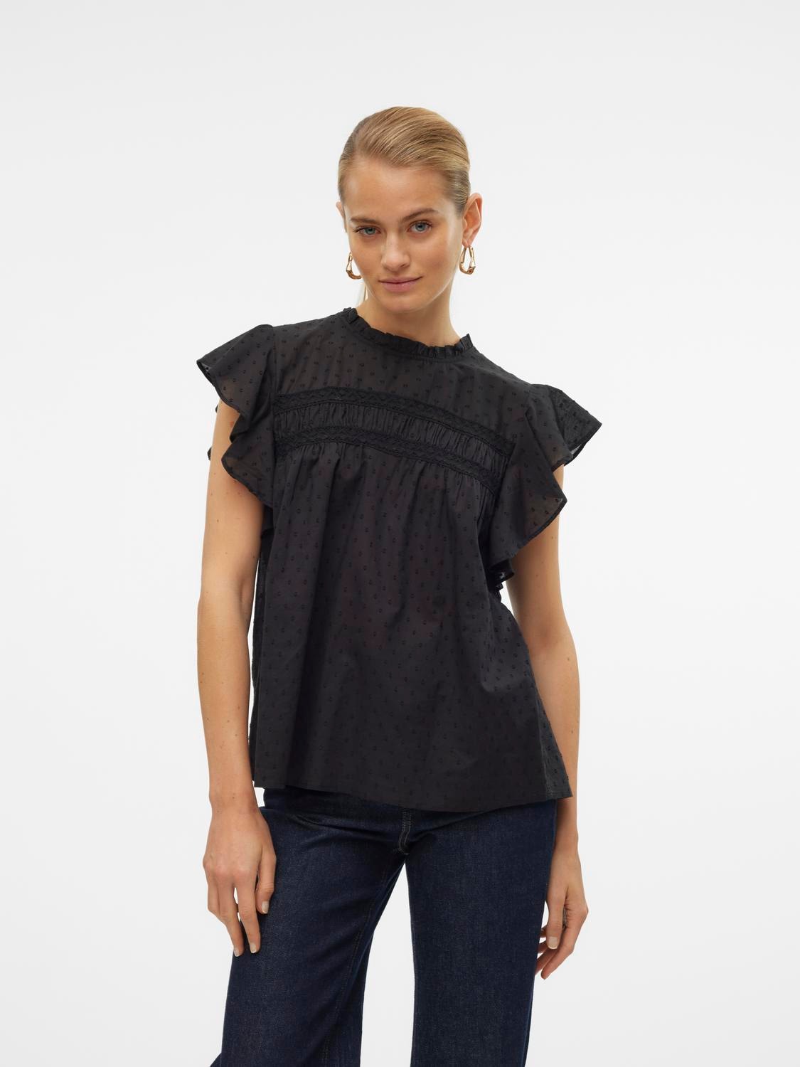 Vero Moda Chemisier »VMTRINE SL LACE TOP WVN NOOS« Baumwolle