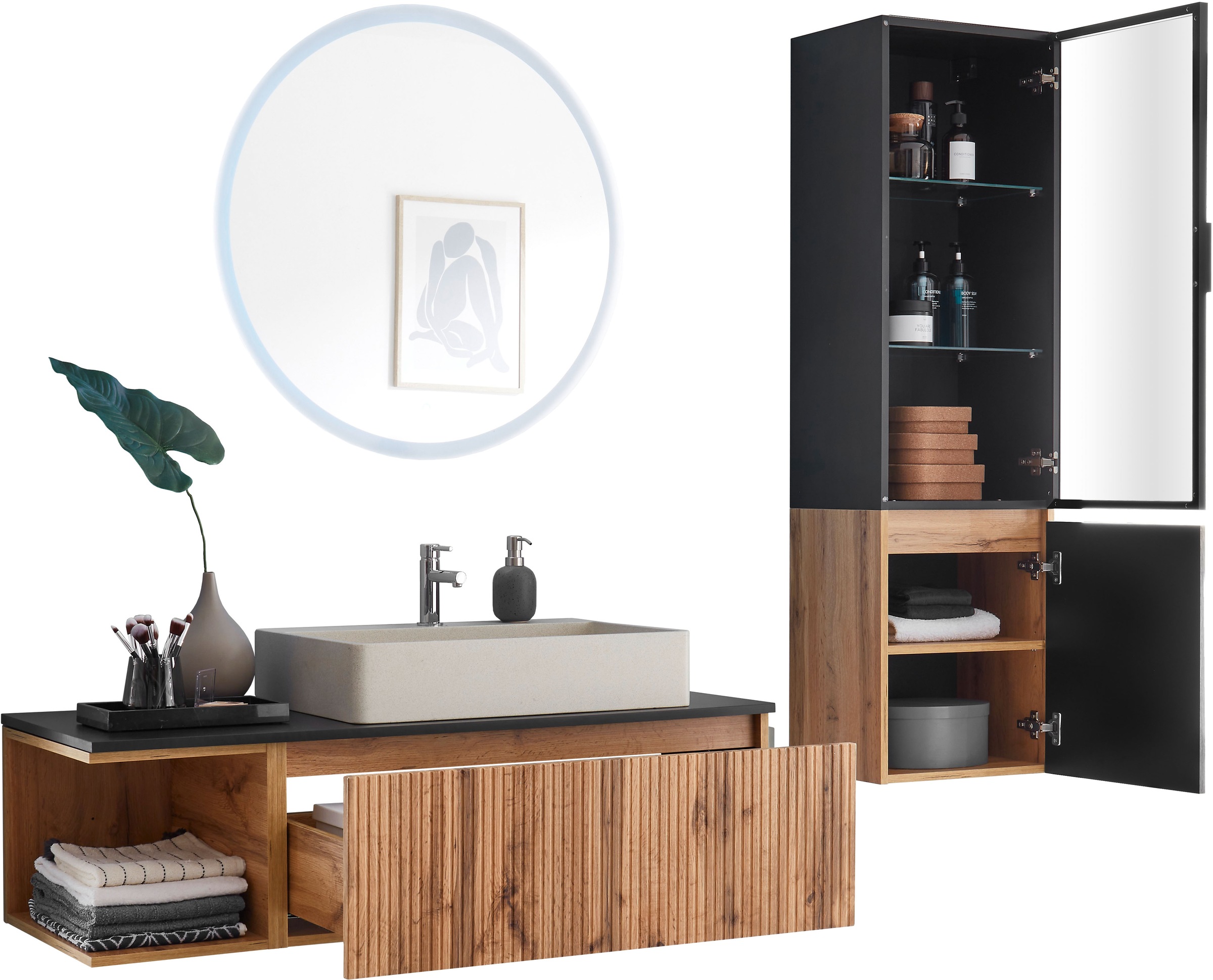 BASIC by Balculina Hochschrank »Loris BxHxT 40x140x32 cm« 1 Stk. tlg. Breite 40cm, Softclose, Glastür