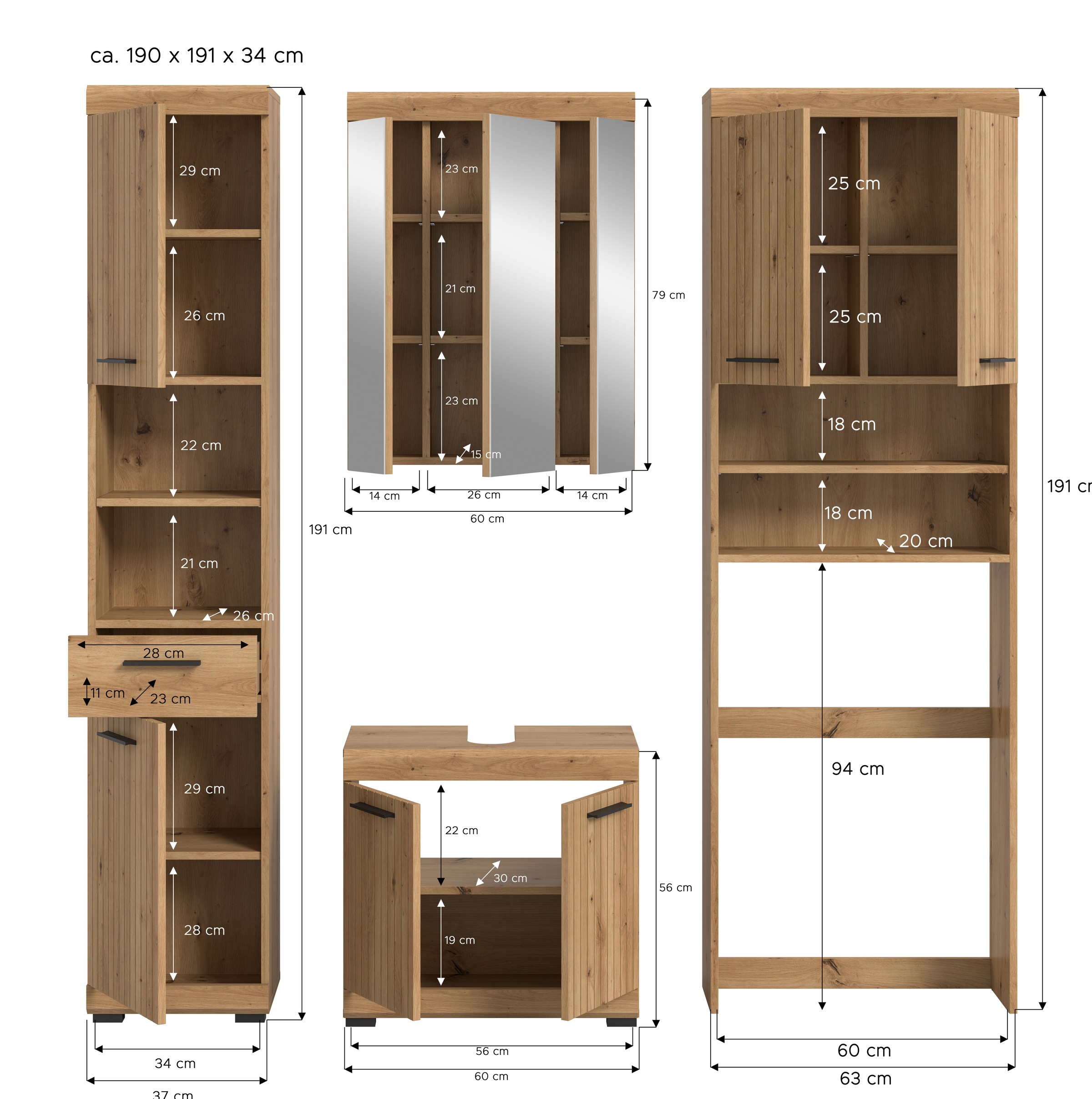 welltime Ensemble de meubles de salle de bain »SIENA, 4 teilig, bestehend aus:« Ensemble, BEST-SELLER !, 4 cuis tlg.