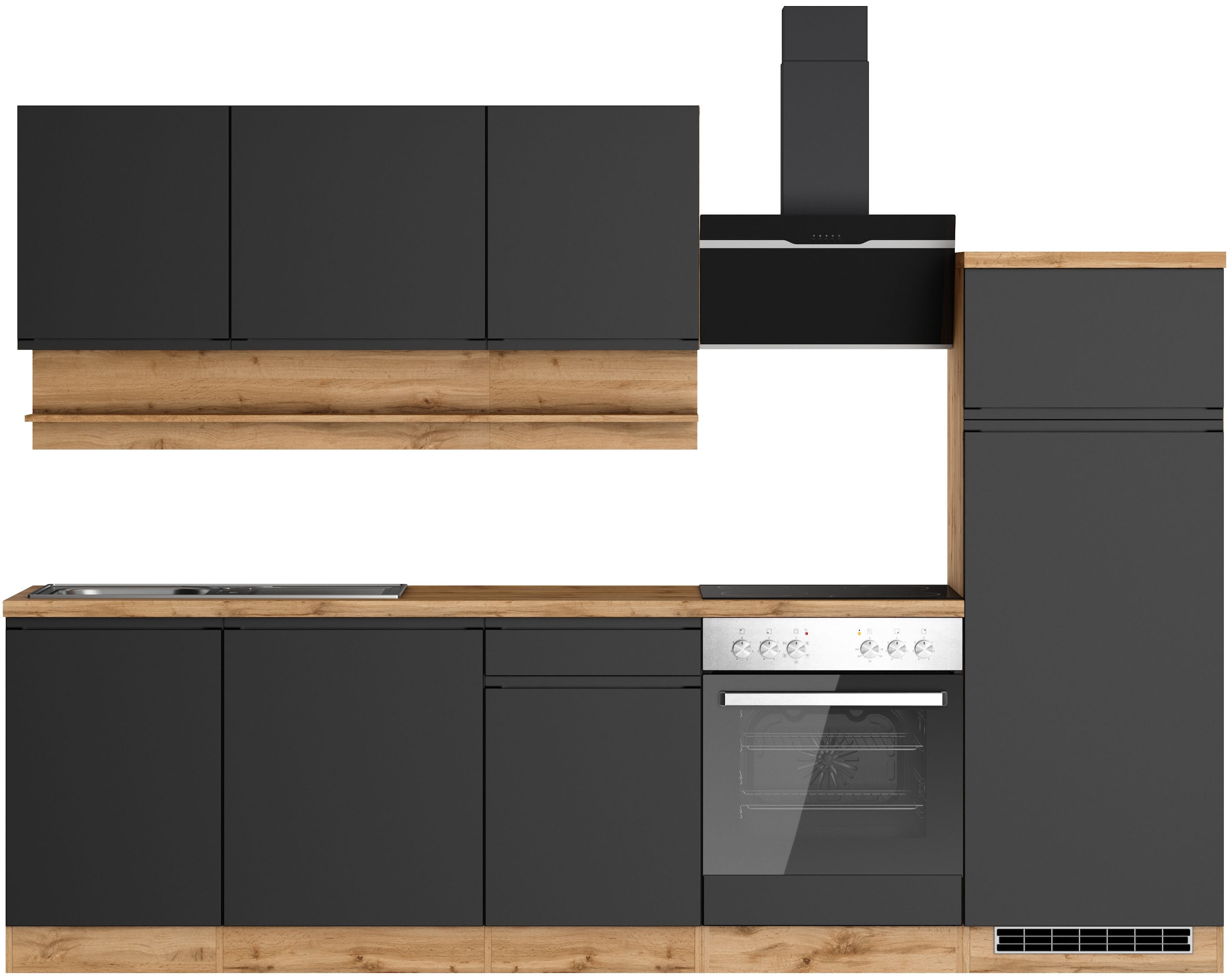 KOCHSTATION Kitchenette »KS-Virginia,neu in verbesserter Ausführung« plan de travail épaisseur 38 mm, rangement, fermeture douce,  Largeur 280 cm, fermeture douce, avec ou sans appareils électriques