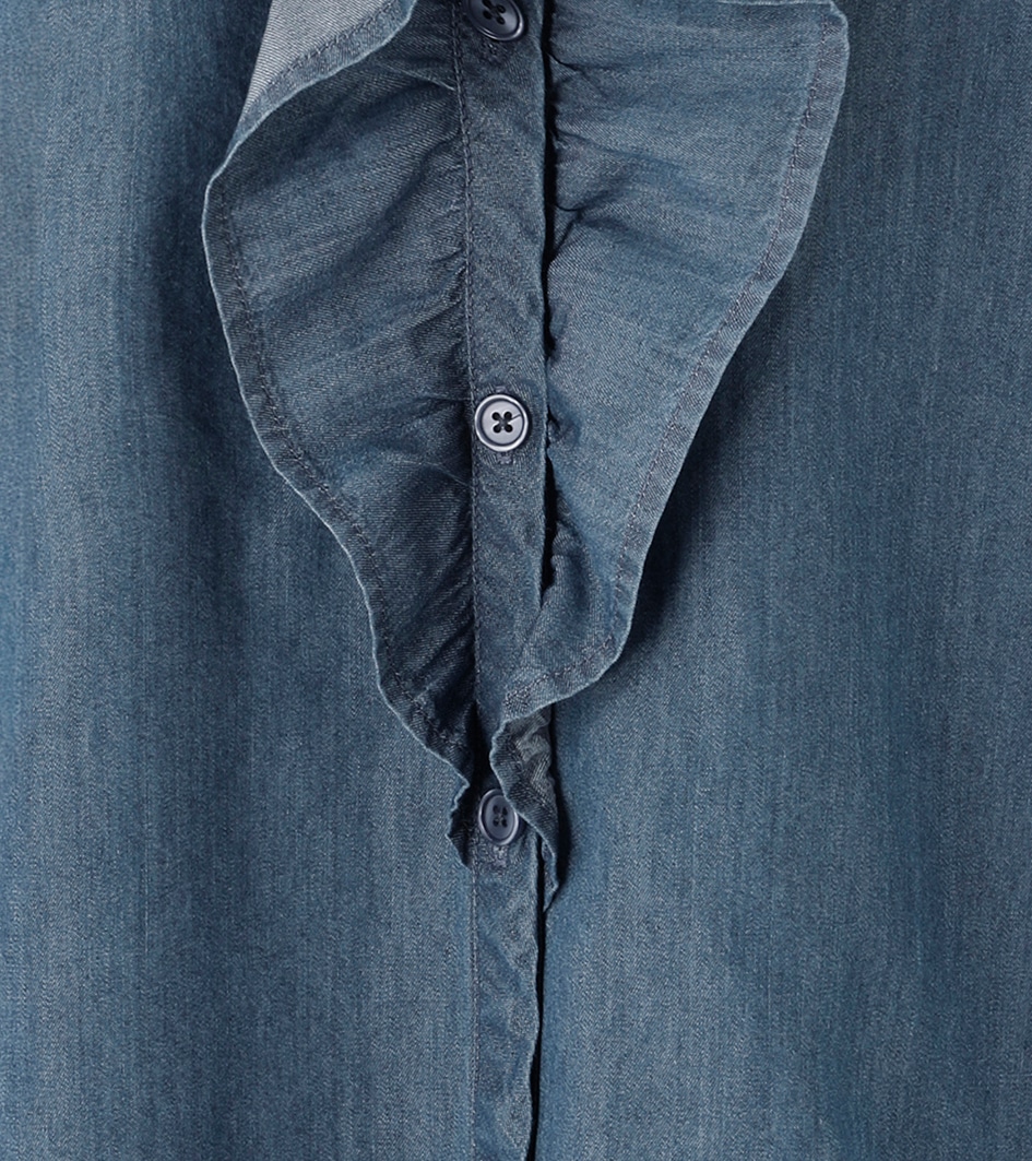 Aniston SELECTED Blouse en jean avec volants au col en V allongeant - NOUVELLE COLLECTION