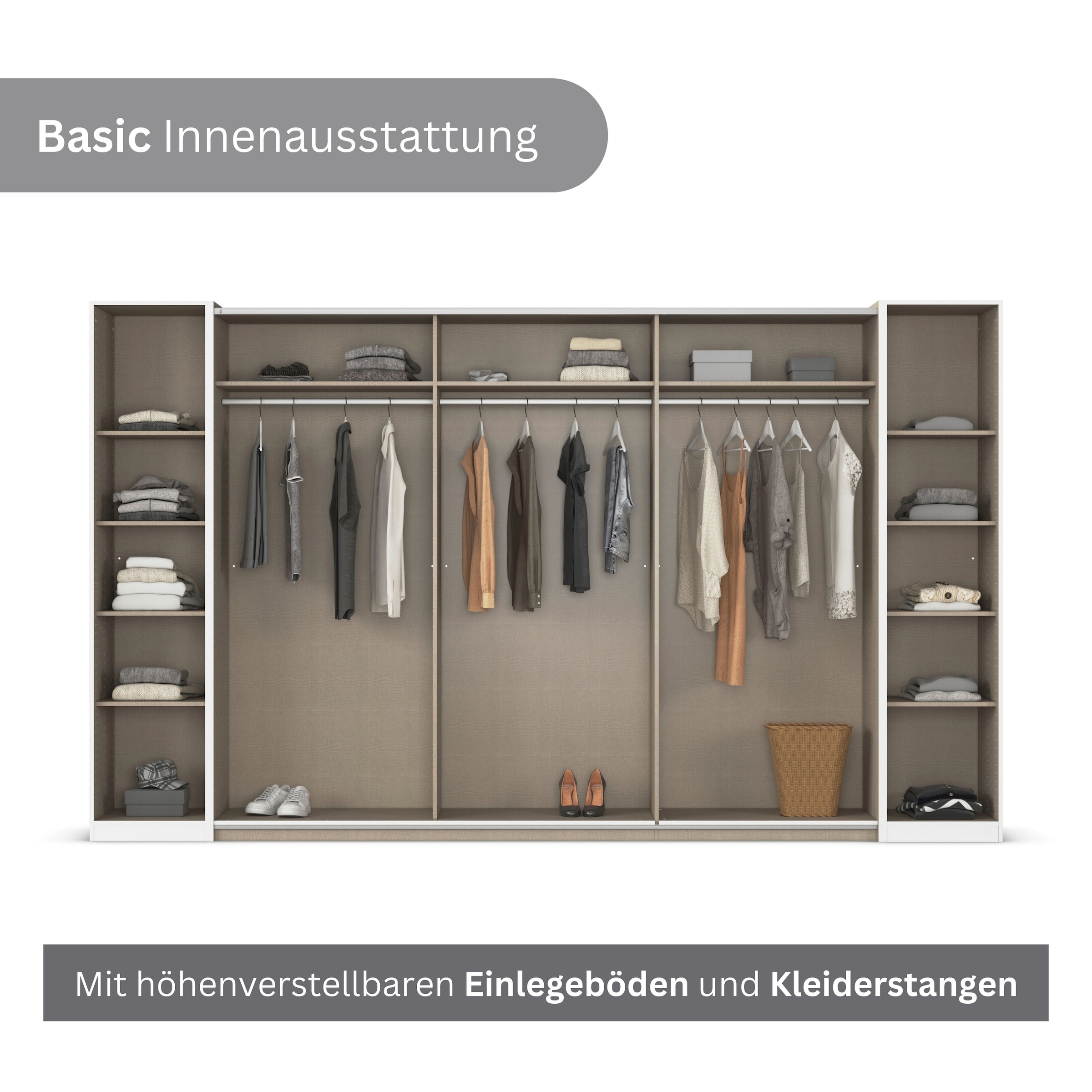 rauch Armoire à portes coulissantes »Kleiderschrank Drehtürenschrank Schrank Garderobe KRONACH« in 3 Ausstattungen BASIC/CLASSIC/PREMIUM, Breiten 225/268/311/354 cm,  Kombischrank optional mit 1 oder 2 Spiegel viele Böden MADE IN GERMANY