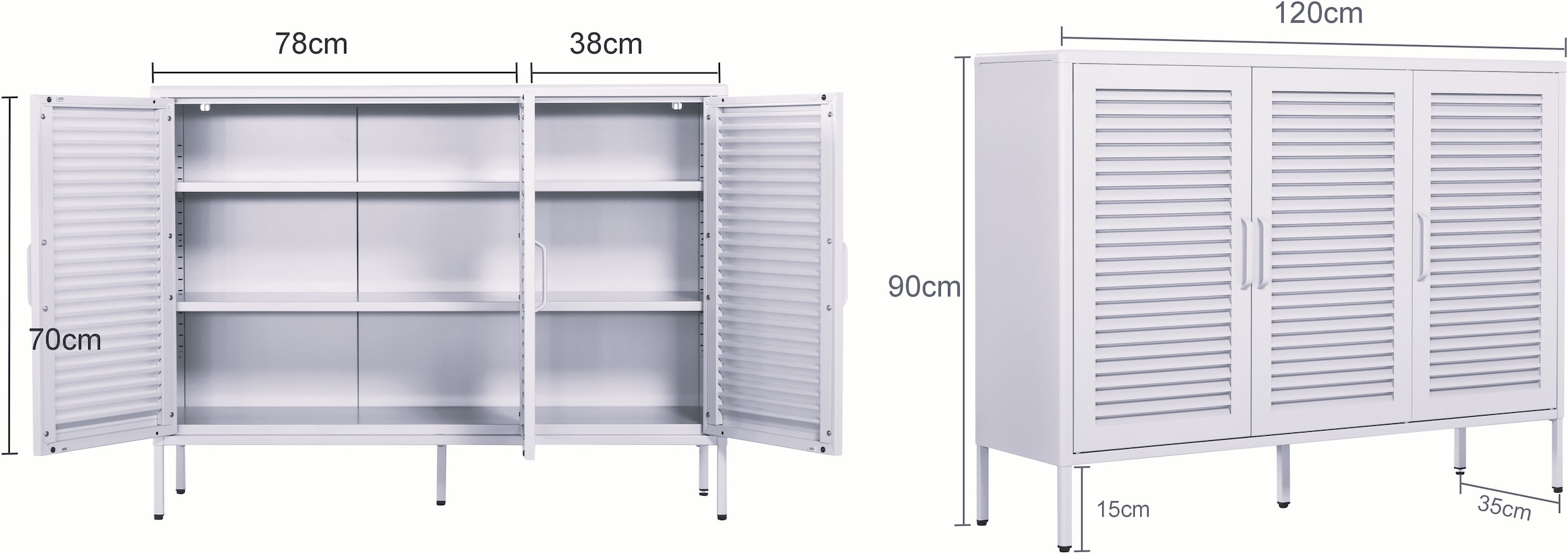 GOODproduct Wäscheschrank »GERRON Sideboard Wäscheschrank Metallschrank« Schrank Anrichte Kommode Breite 120cm mit 3 Türen