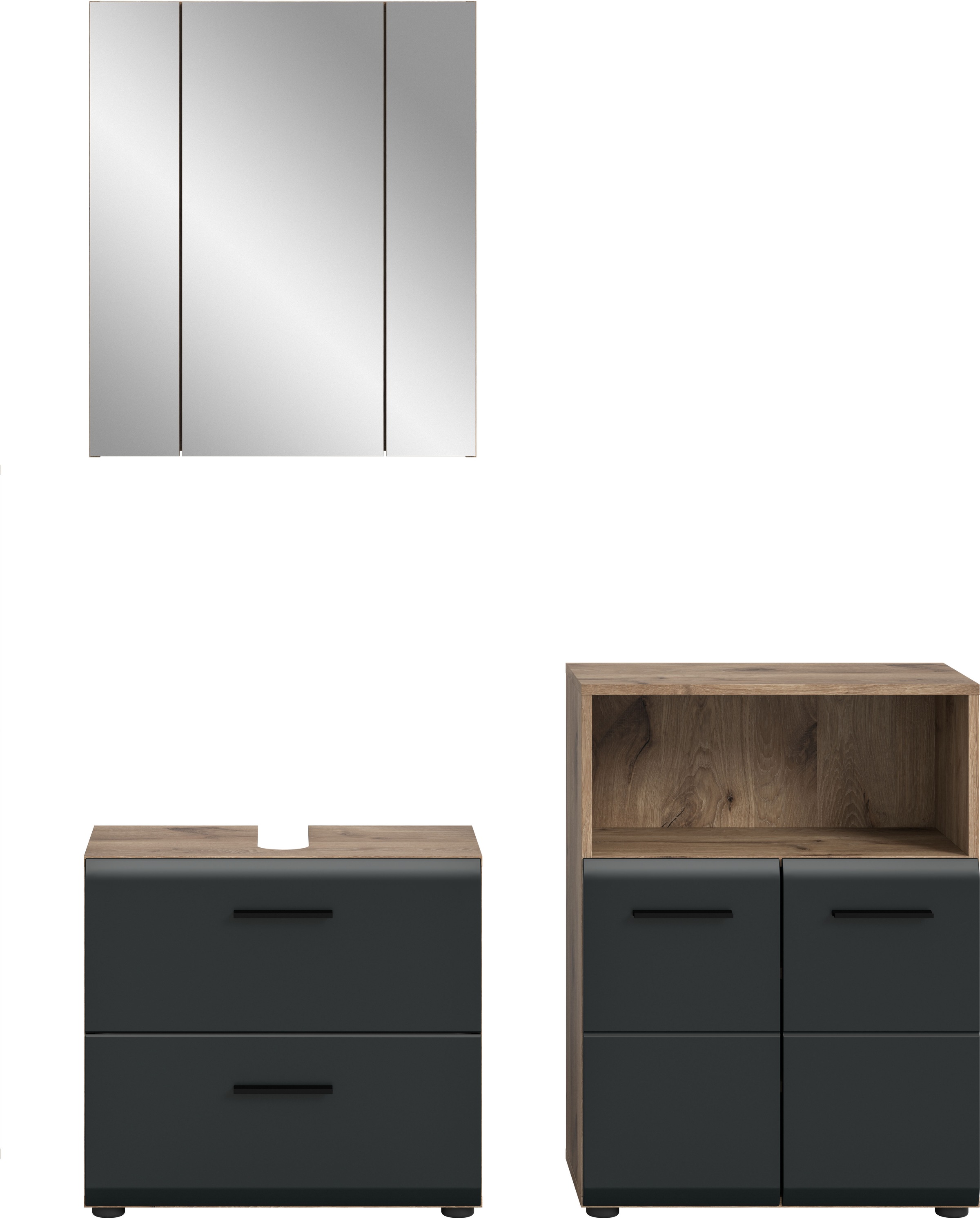 welltime Badmöbel-Set »FLORENZ,  3-teilige Badkombination, hochwertige MDF-Front« Set, best. aus: Waschbeckenunterschrank, Spiegelschrank, Midischrank breit, 3 Stk. tlg.