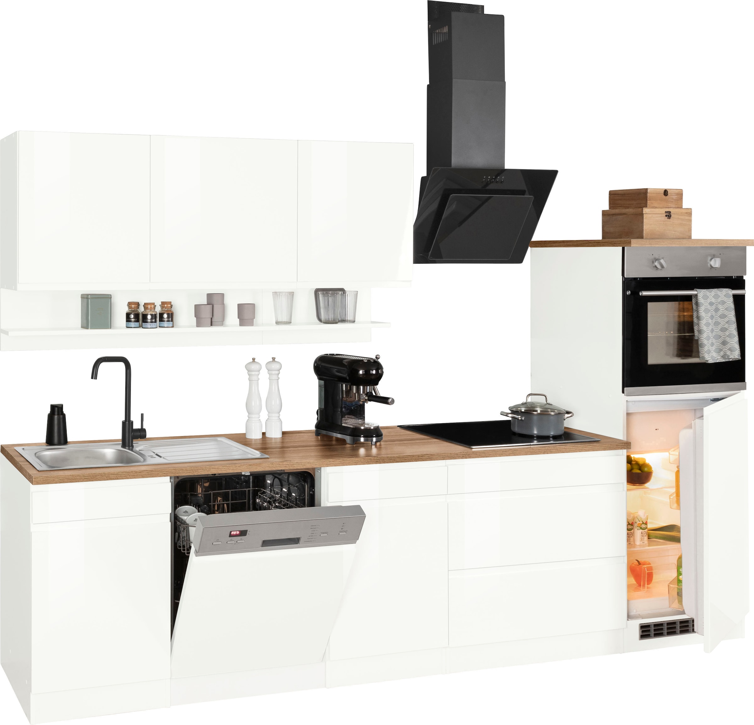 KOCHSTATION Kitchenette »KS-Virginia,neu in verbesserter Ausführung« plan de travail épaisseur 38 mm, rangement, fermeture douce,  largeur 300 cm, soft-close, sans appareils électriques