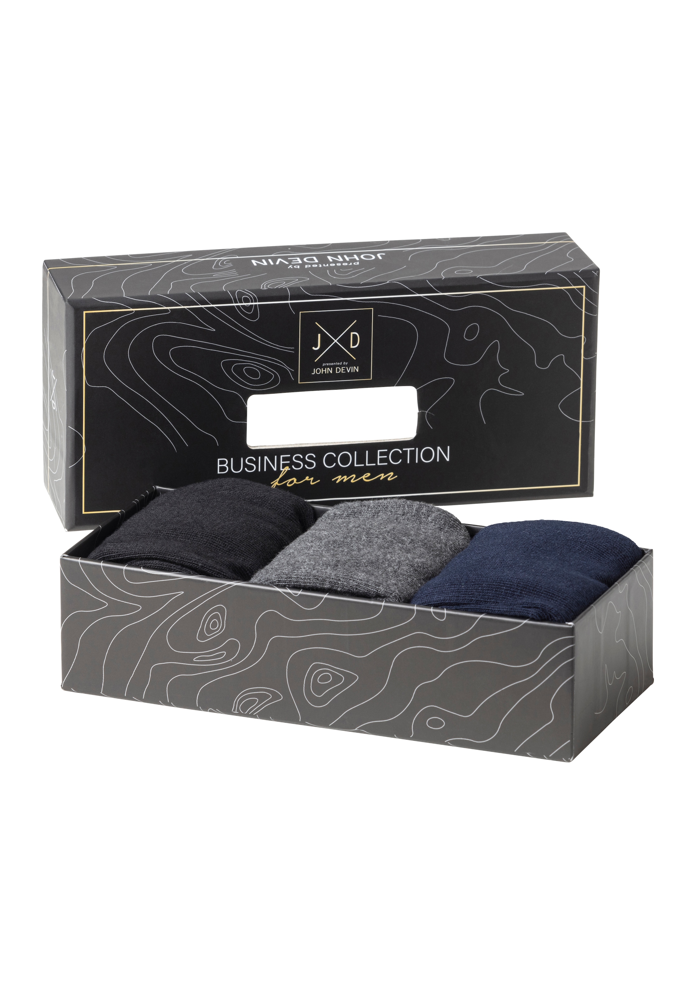 John Devin Chaussettes d'affaires Packung, 3 cuis tlg. mit längerer Schaftlänge, verpackt in einer Box