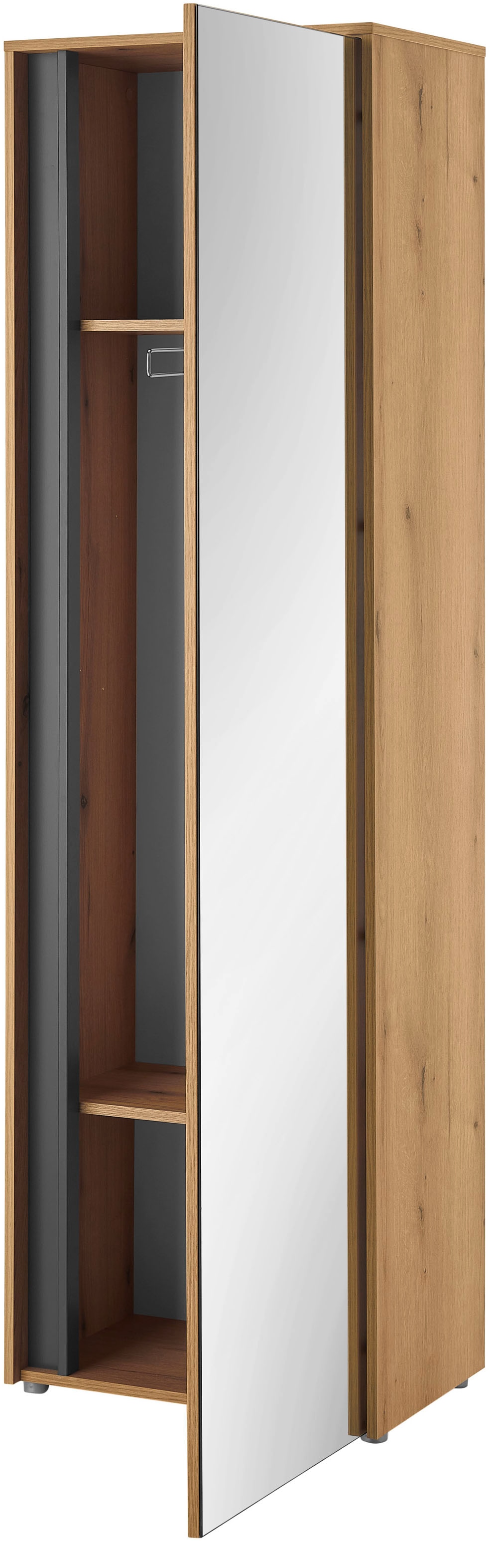 Home affaire Garderobenschrank »GiRON/CiTY, moderner Garderobenschrank, Kleiderschrank mit Stauraum« Spiegeltür, Teleskopauszug, Tür beidseitig montierbar, 60 cm breit