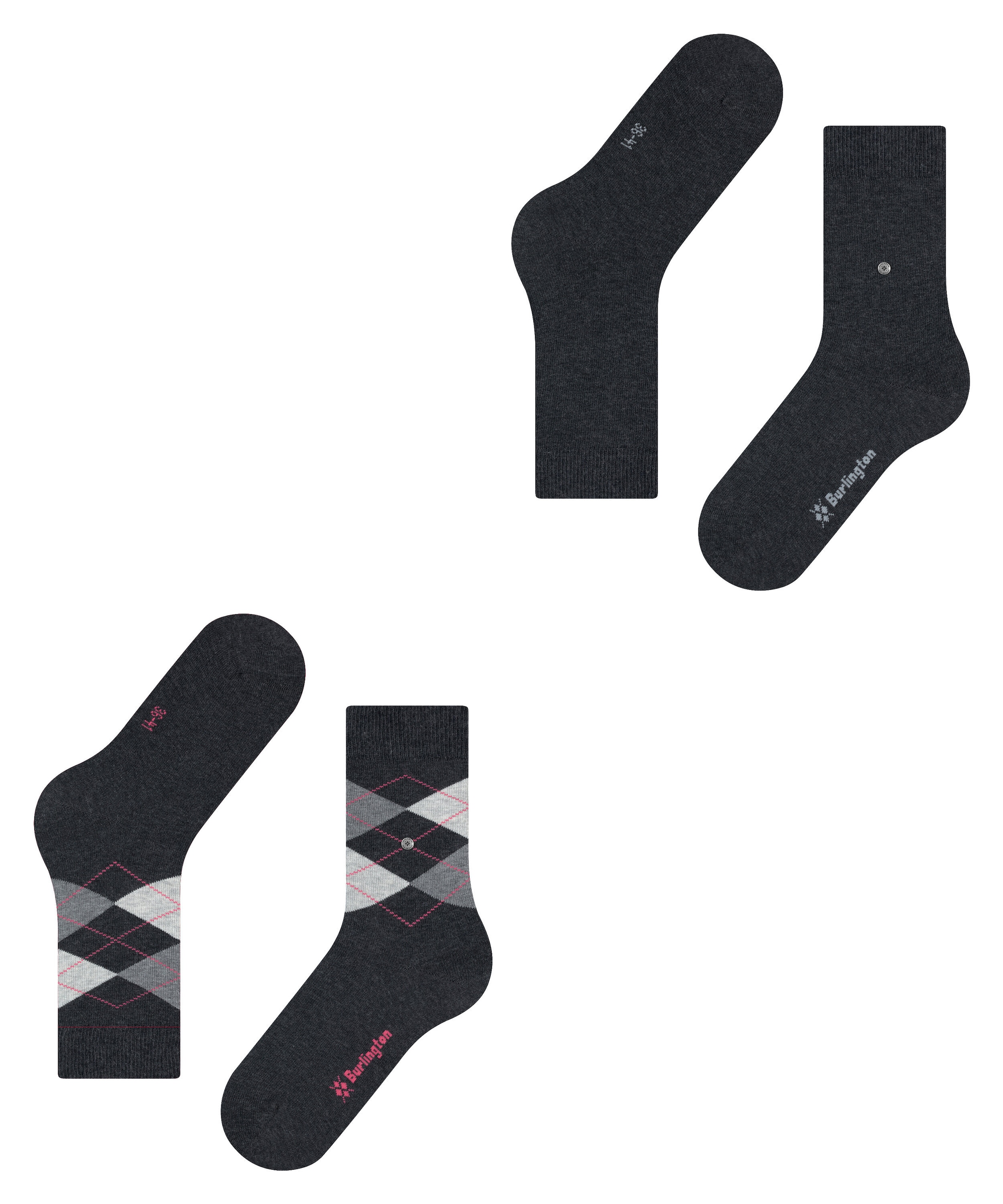 Burlington 1100000002199 »Everyday Mix« 2 paires,  taille unique 36-41, uni et motif argyle
