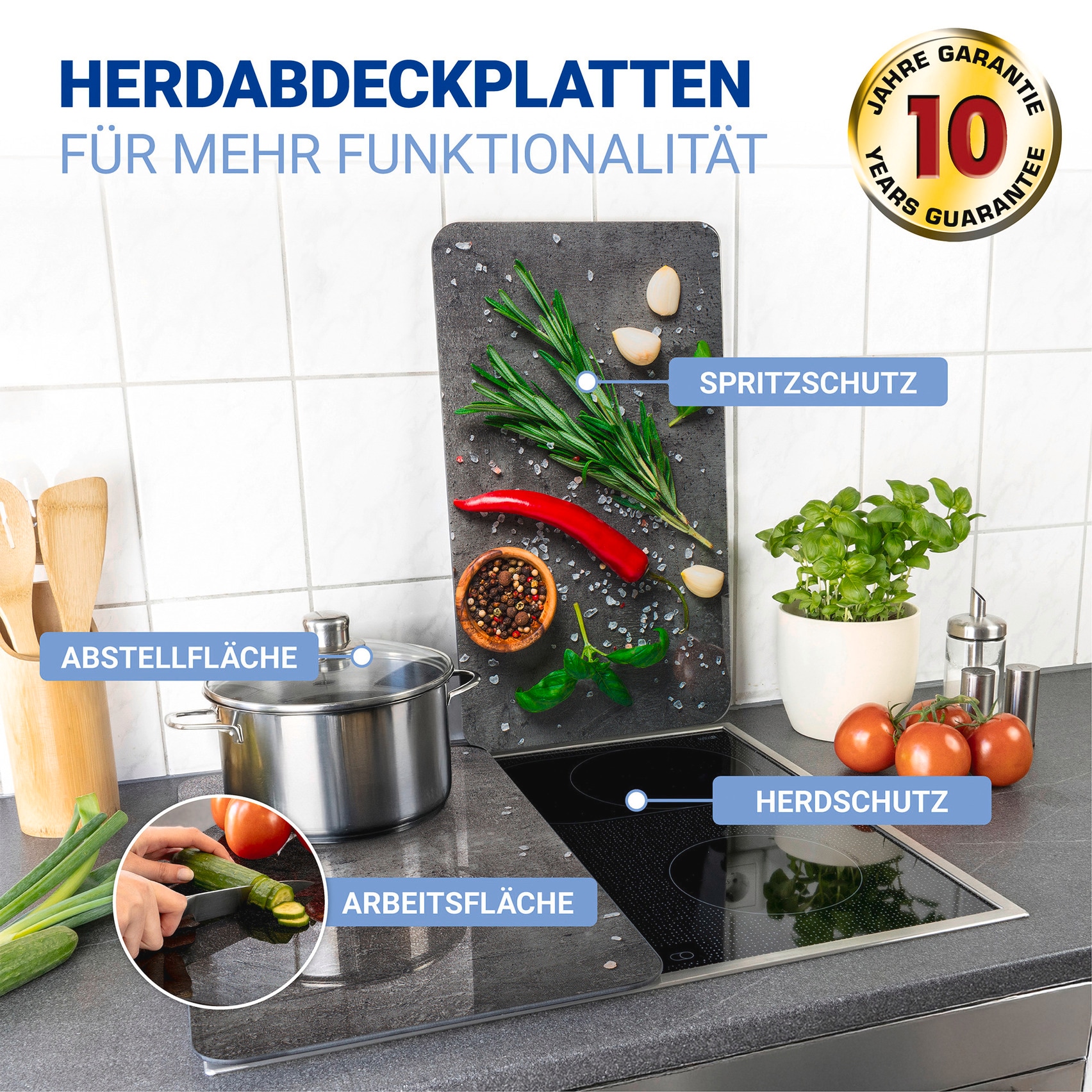 WENKO Herd-Abdeckplatte »Universal Modell Rosmarin« Herdabdeckung für alle Herdarten, kratzfest, mit rutschfesten Füssen