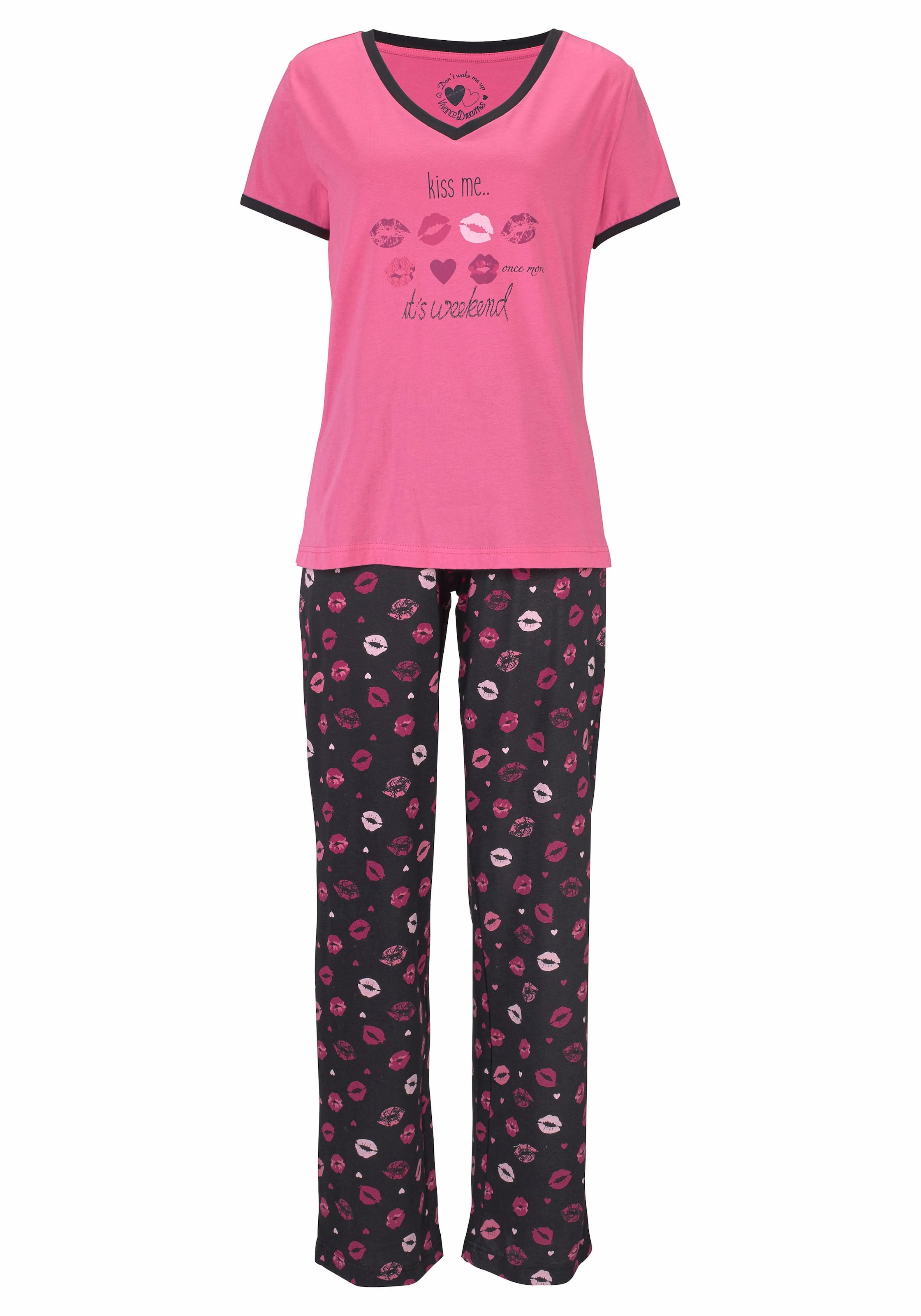 Vivance Dreams Pyjama Set, 3 teilig,  mit Kussmund-Print