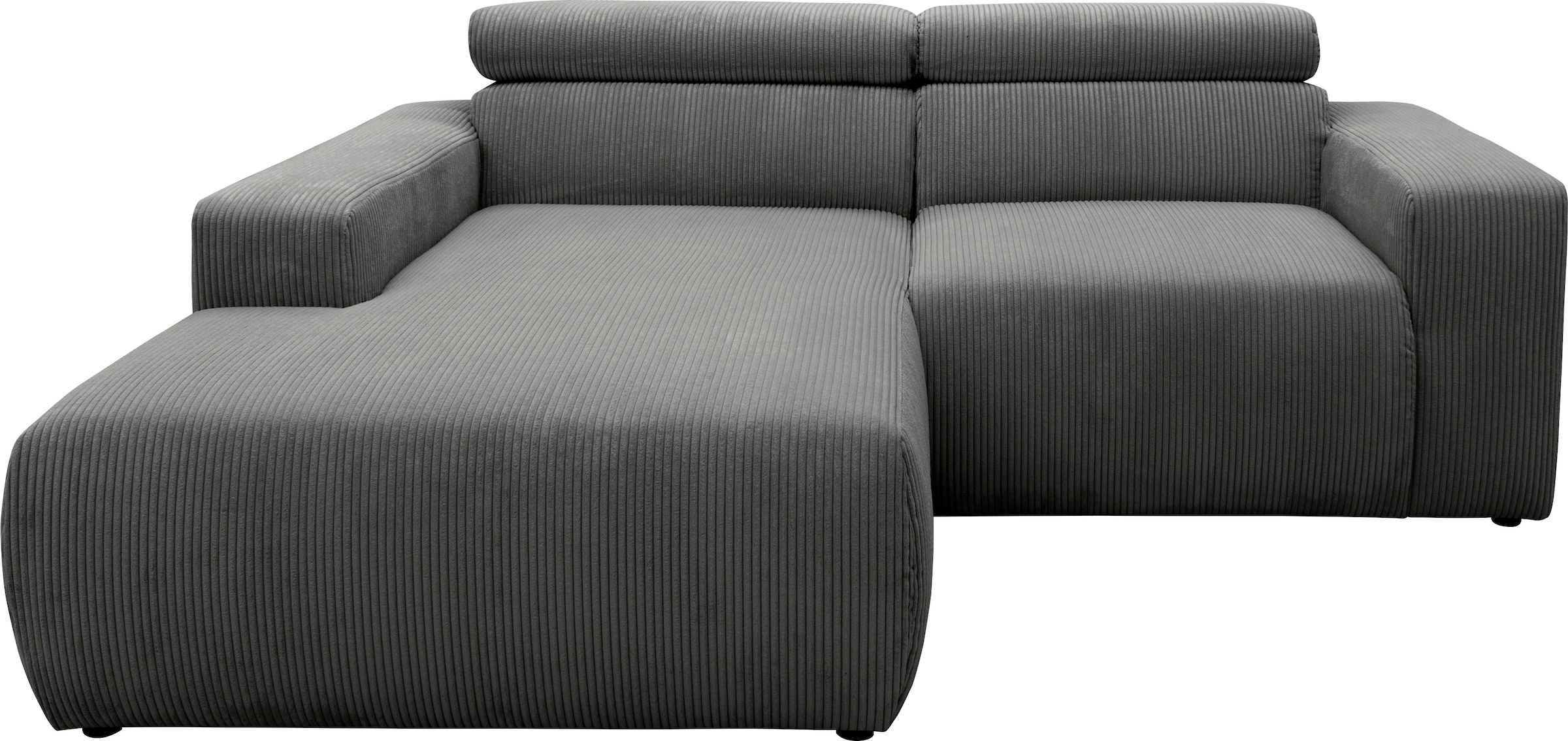 DOMO collection Ecksofa »BRANDON inkl. Kopfteilverstellung,  214x100x80 cm, L-Form« Cord, grau