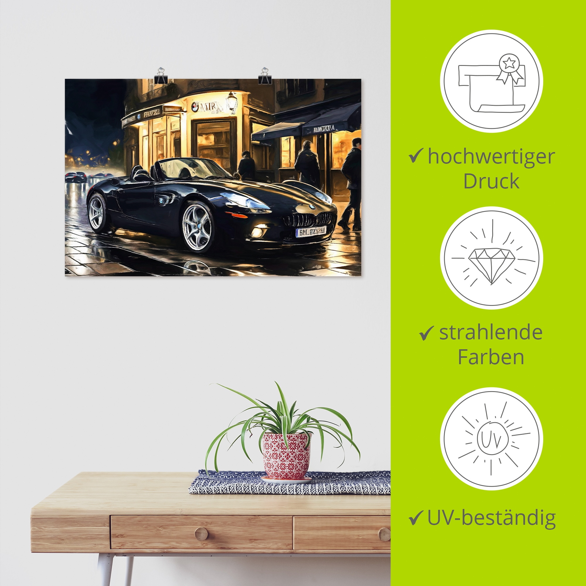 Artland Wandbild »BMW Z8 nachts in Paris« 1 Stk. tlg. als Alubild, Leinwandbild, Poster, Wandaufkleber in verschied. Grössen