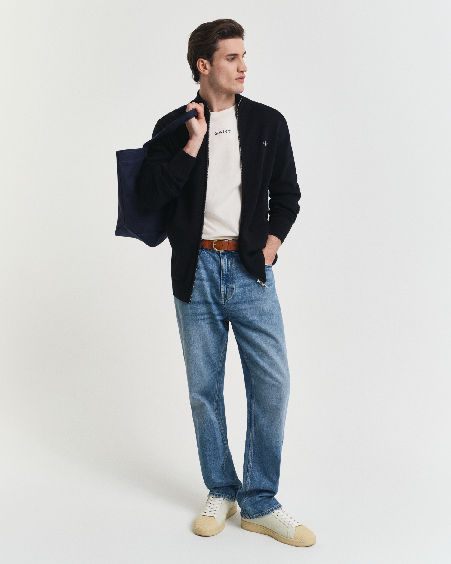 Gant Cardigan »CASUAL COTTON ZIP CARDIGAN« avec bord-côte au col montant, aux manches et à l'ourlet