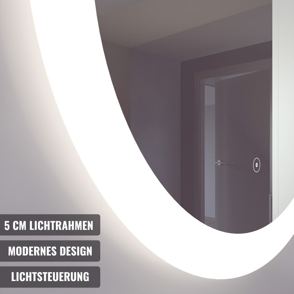 Loevschall Badspiegel »Vega Rund, Badzimmerspiegel mit LED Beleuchtung, Lichtspiegel« Touchpanel für Lichtsteuerung, Dimmbar Spiegel, Dänisches Design