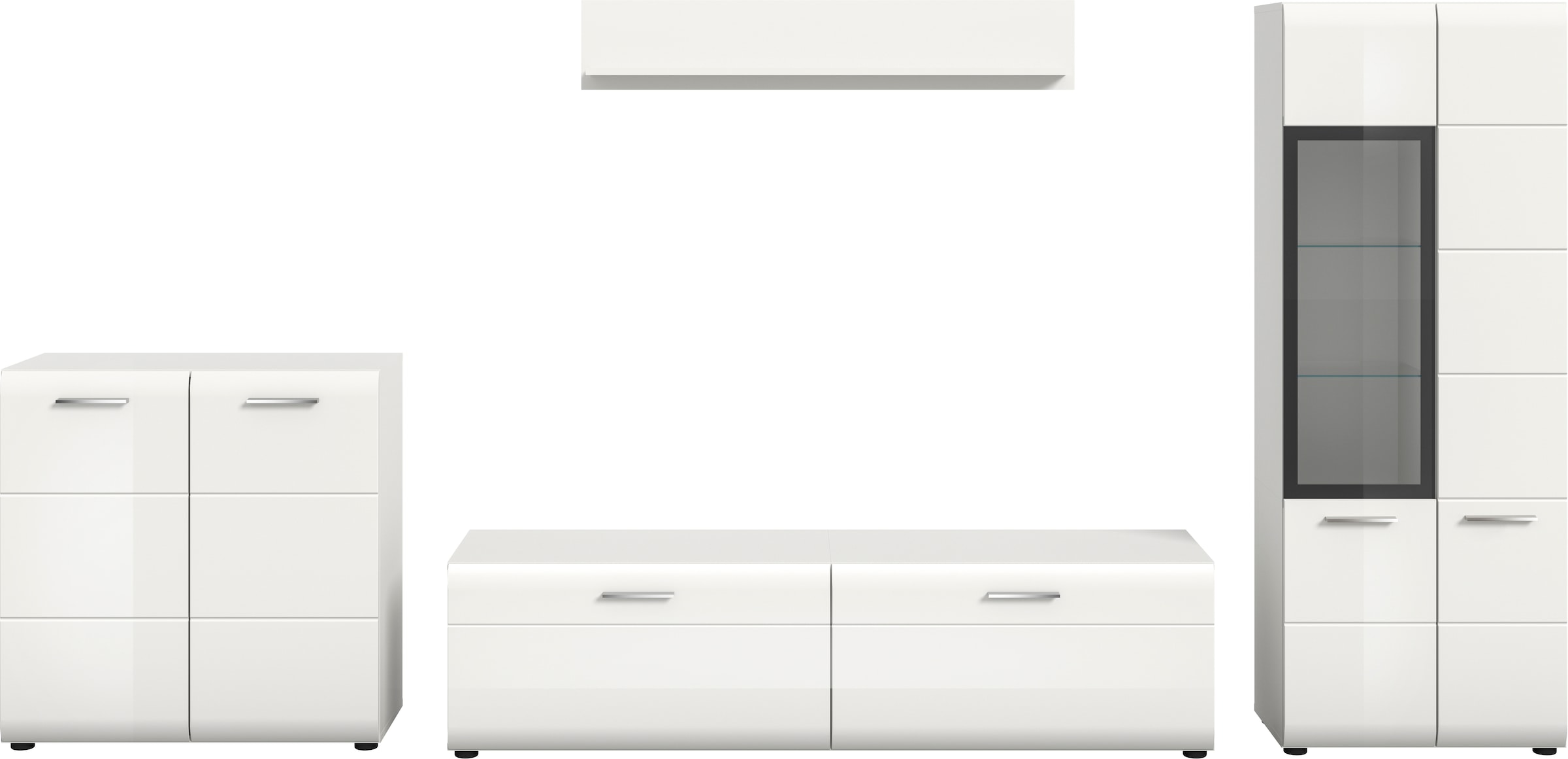 Home affaire Meuble mural »FLORENZ, 4-teilige Wohn-Kombination, hochwertige MDF-Front« Set, Set, best. aus: 1 Kommode, 1 Lowboard, 1 Vitrine, 1 Wandboard, 4 cuis tlg.