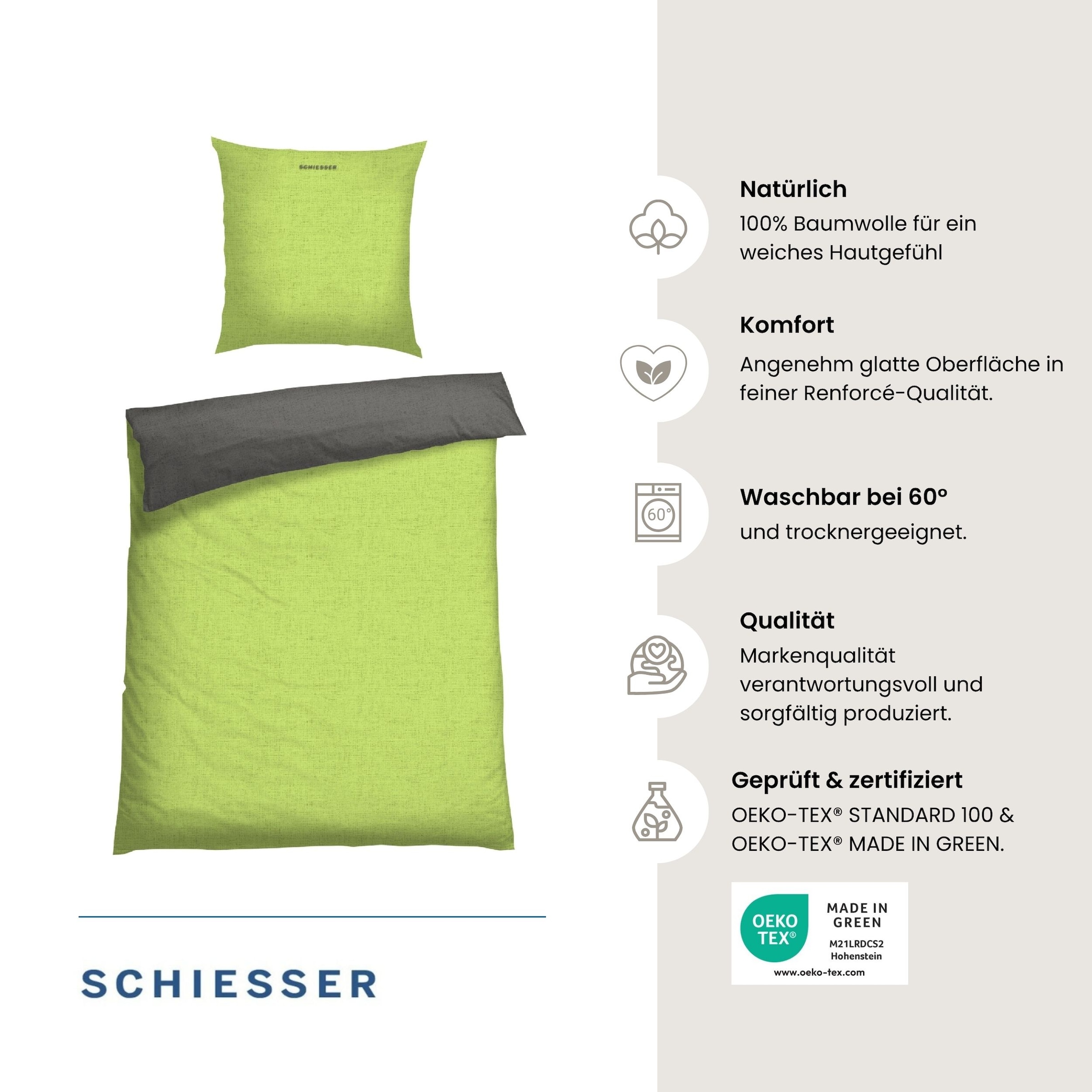 Schiesser Linge de lit réversible »Doubleface aus weicher Baumwolle mit edlem Melangeeffekt« 2 cuis disponible à partir de la taille 135x200 cm, OEKO-TEX® MADE IN GREEN