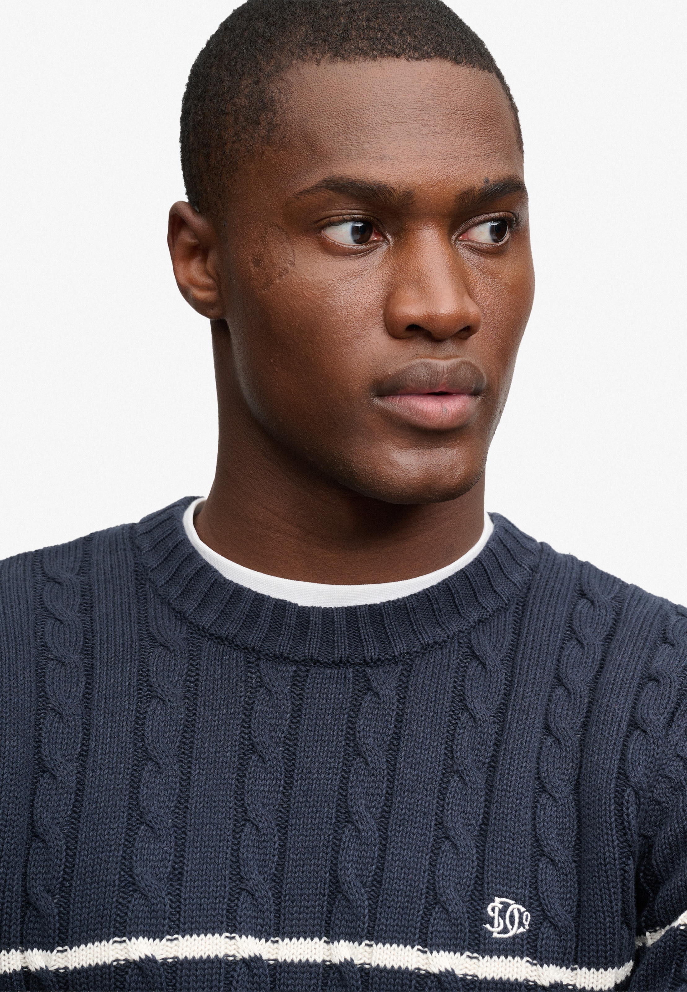 Superdry Pull à col rond »COTTON STRIPE CABLE JUMPER« Baumwolle, slim fit