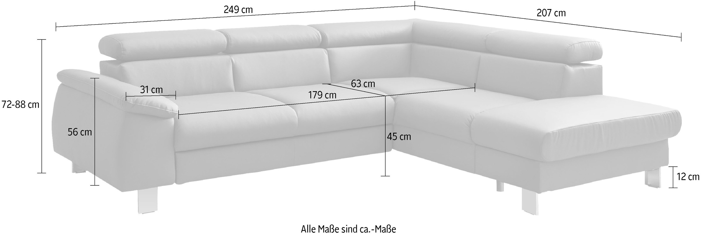 COTTA Canapé d'angle avec réglage de la tête de lit, fonction lit optionnelle, coffre-lit et lumière