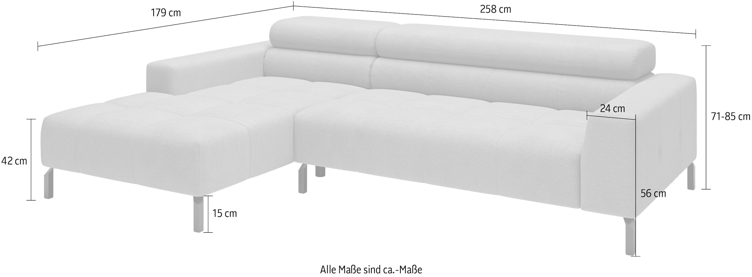 Home affaire Canapé d'angle »Claya, 258 cm breit, L-Form, Kopfteilverstellung« Matelassage moderne, rembourrage doux & hauteur adaptée aux robots aspirateurs