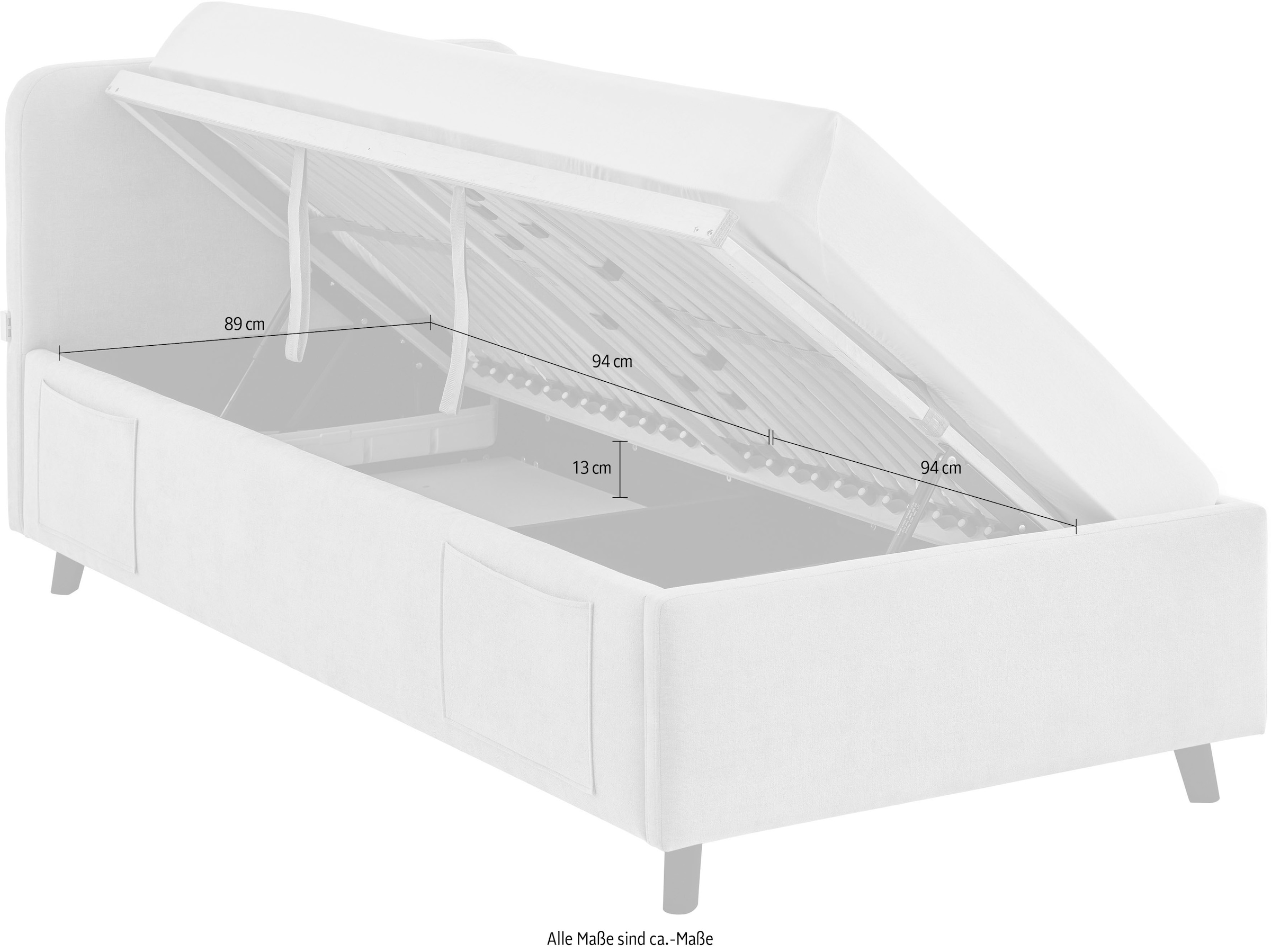 meise.möbel Lit d'enfant »COSY in de Breiten 90, 120 & 140 erhältlich, wahlweise mit Bettkasten« disponible avec pied en bois noir ou chêne, incl. prise USB