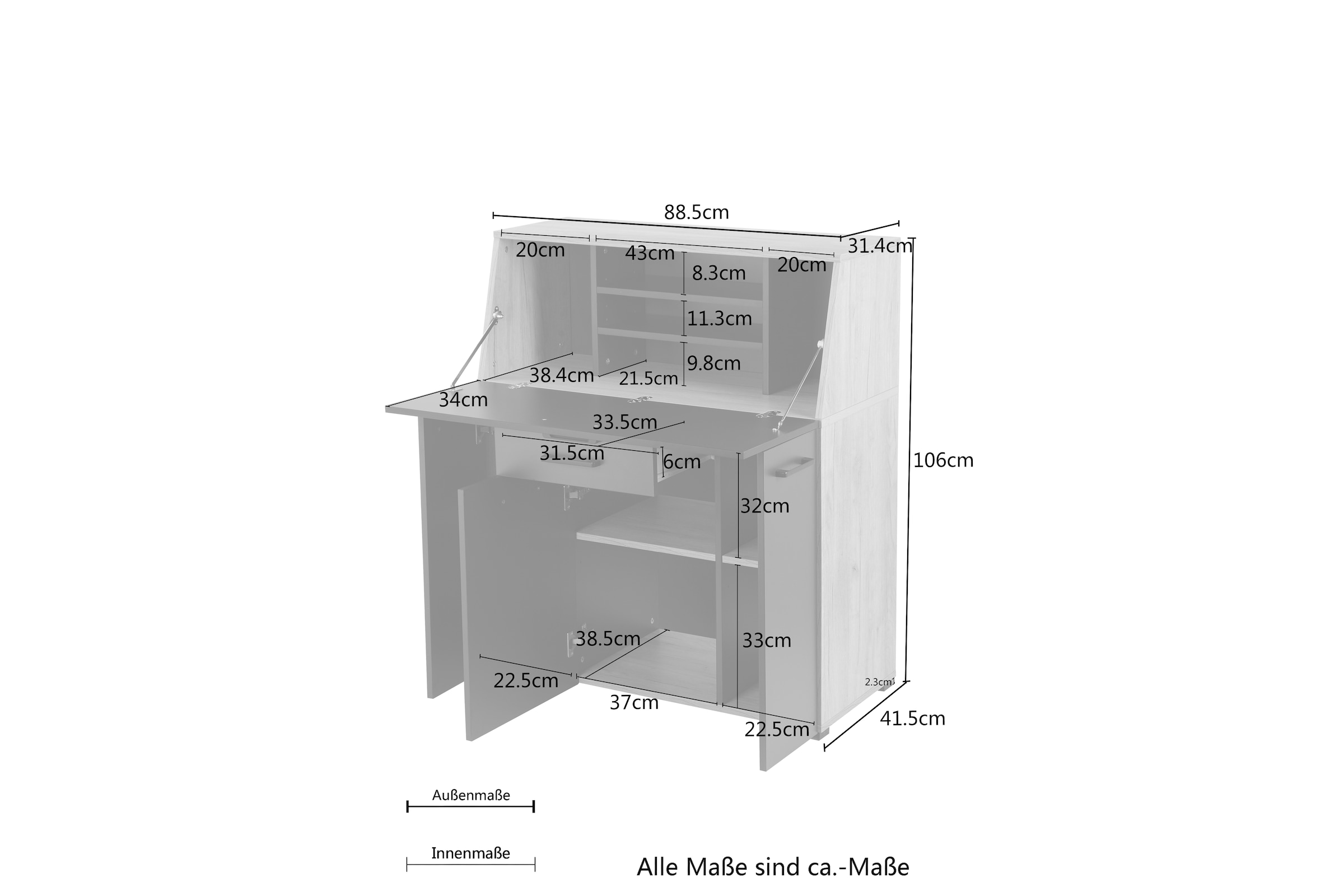 GOODproduct Secrétaire »Moid, Home-Office-Schreibtisch,« viele Stauraummöglichkeiten, kompaktes & modernes Design, B. 88,5 cm