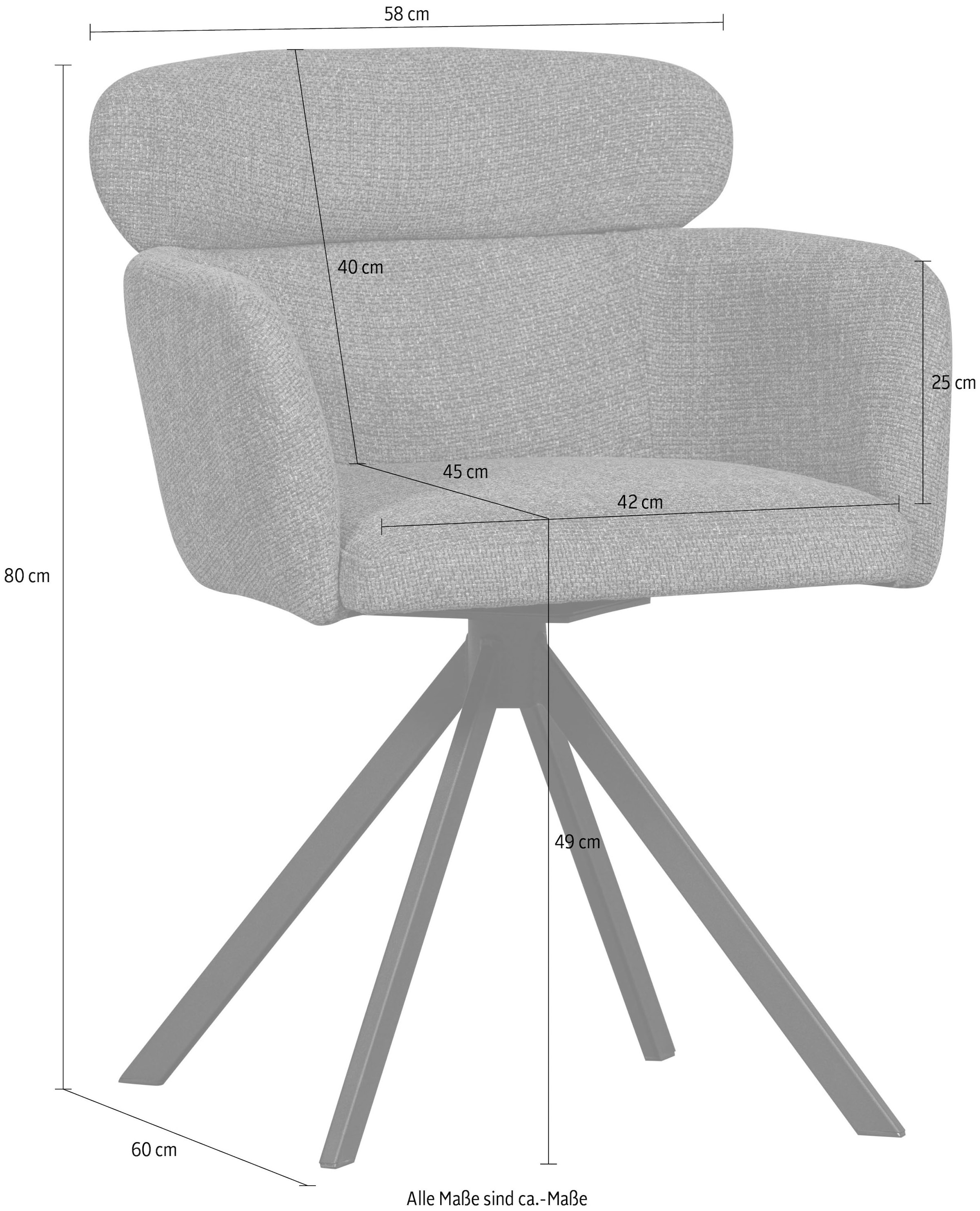 WOOOD Chaise de salle à manger »Fenne aus Kunstleder mit Drehgestell aus Metall H 80 x B 58 cm« (Ensemble) 2 cuischaise Polter avec pied pivotant, tissu tissé, hauteur 80 cm