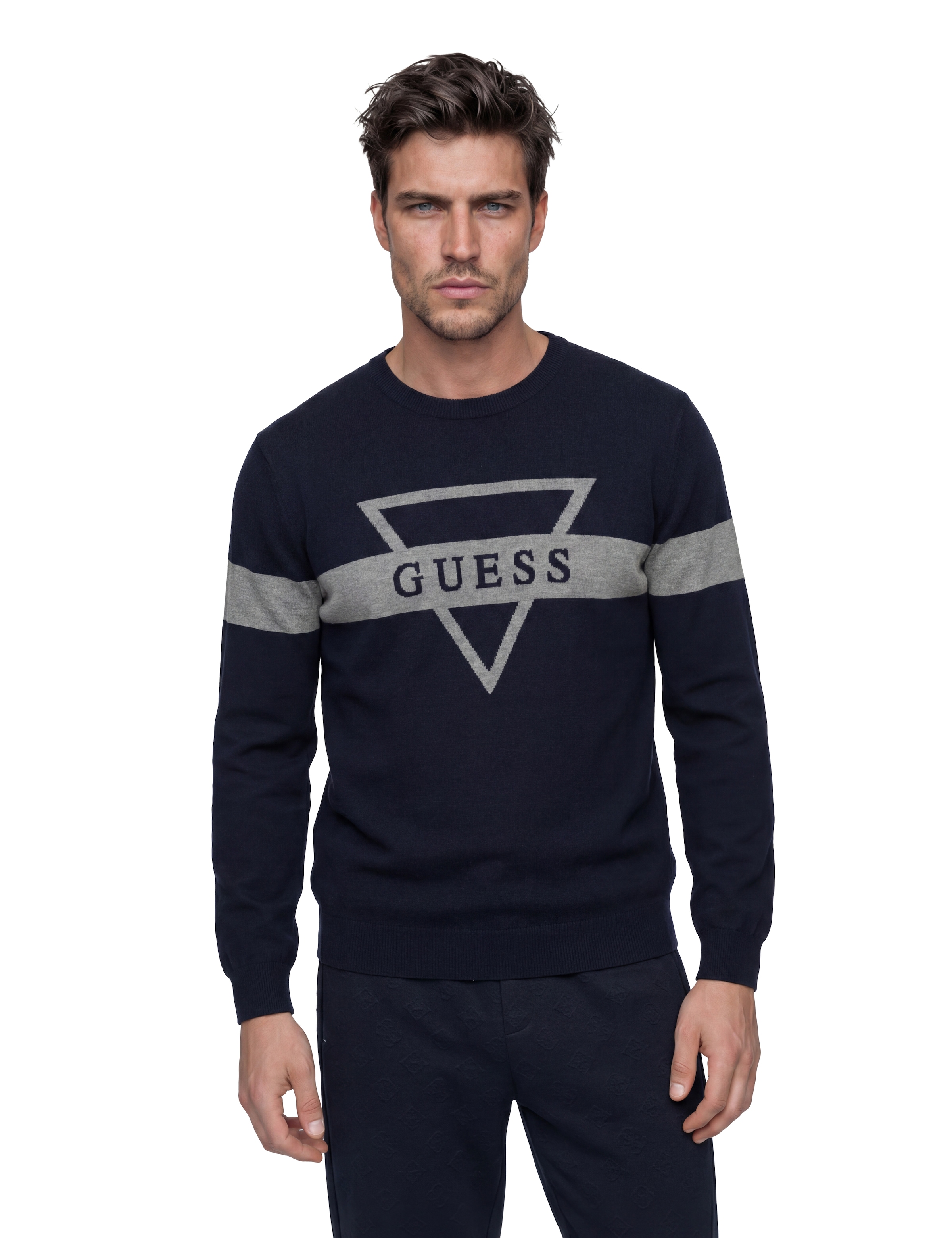 Guess Pull en tricot mit Seide und Wolle, Regular Fit, Jacquard-Logo