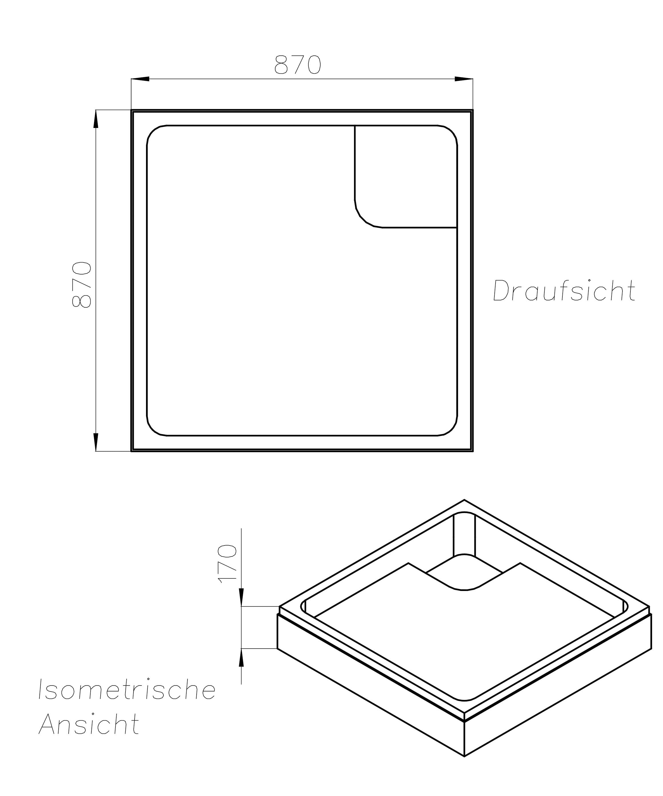 OTTOFOND Receveur de douche Ensemble,  90x90x6 cm, avec support de baignoire, garniture de vidange et bande d'étanchéité