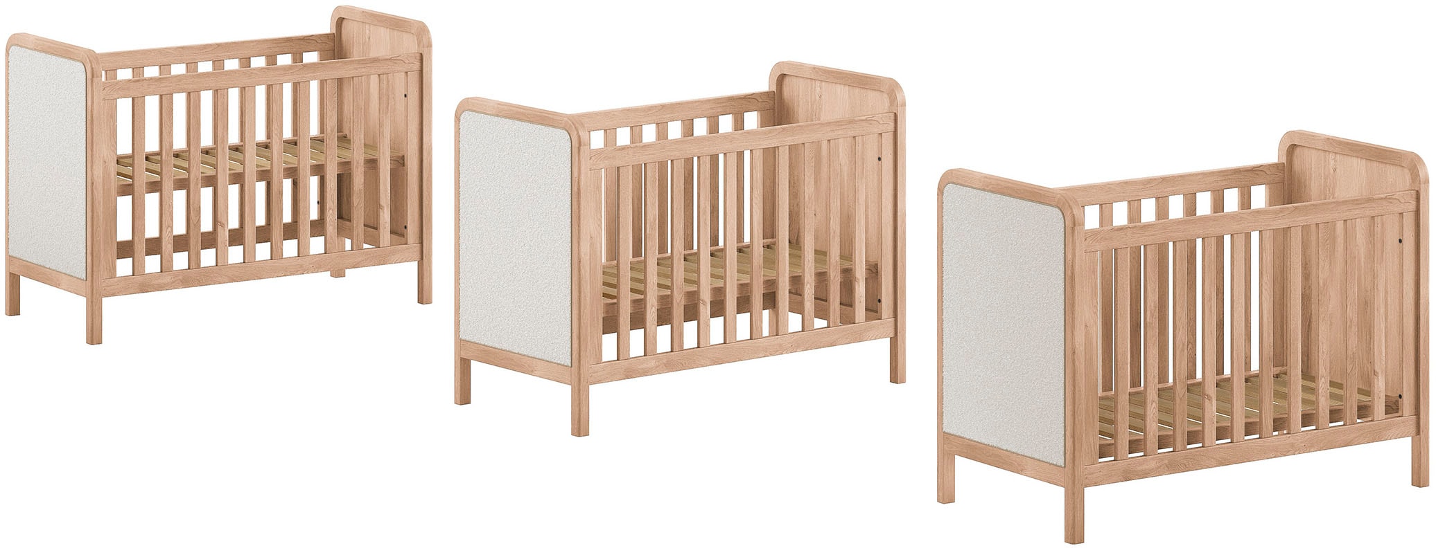 Vipack Babymöbel-Set »Woods best. aus Babybett 60x120 cm und Wickelregal« 2 tlg. geräumige Ablageflächer, Bett wahlweise mit Rattan oder Bouclé Optik