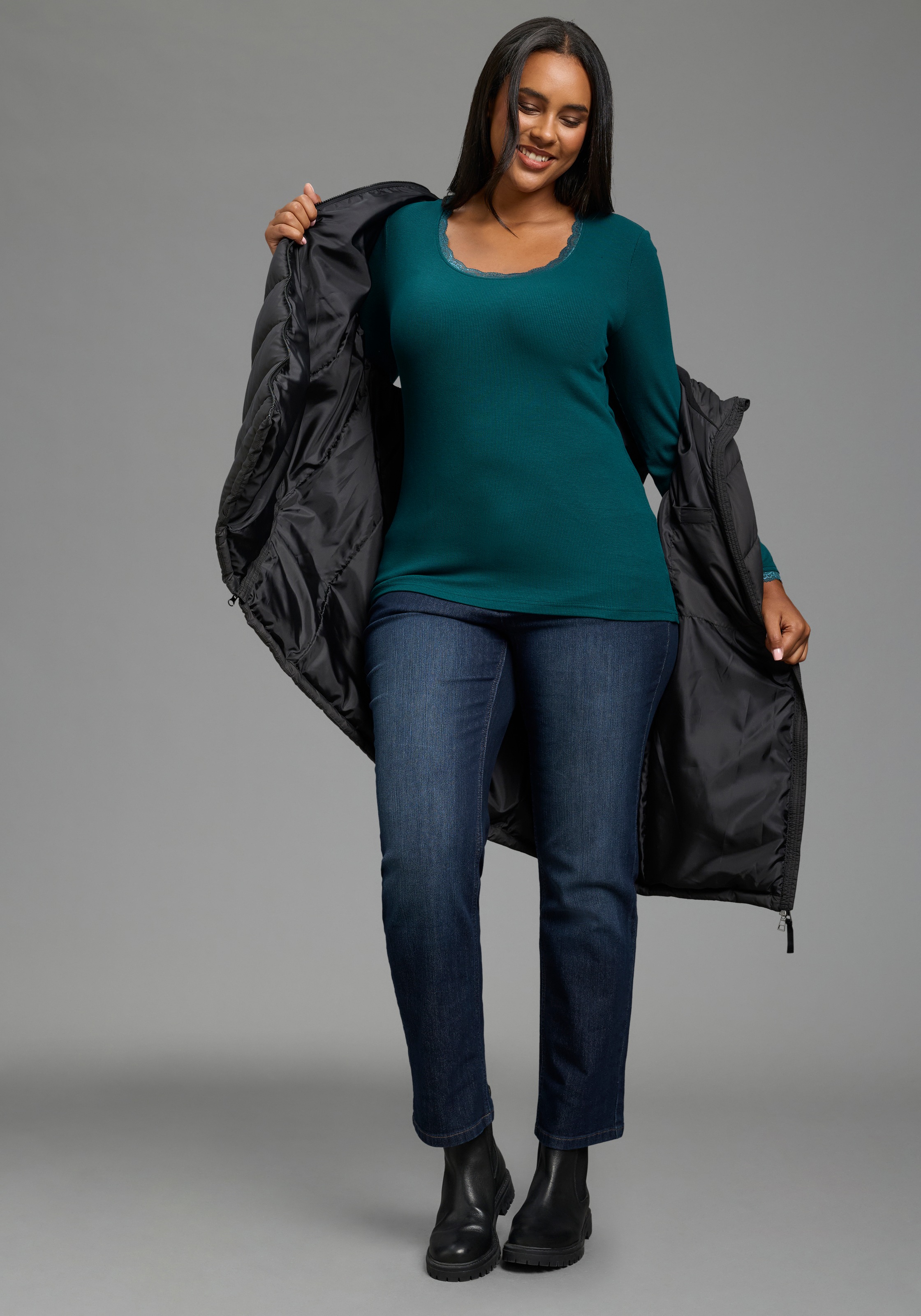 Laura Scott CURVE Langarmshirt »Grosse Grössen« aus elastischer Rippware, sehr figurbetonte Passform