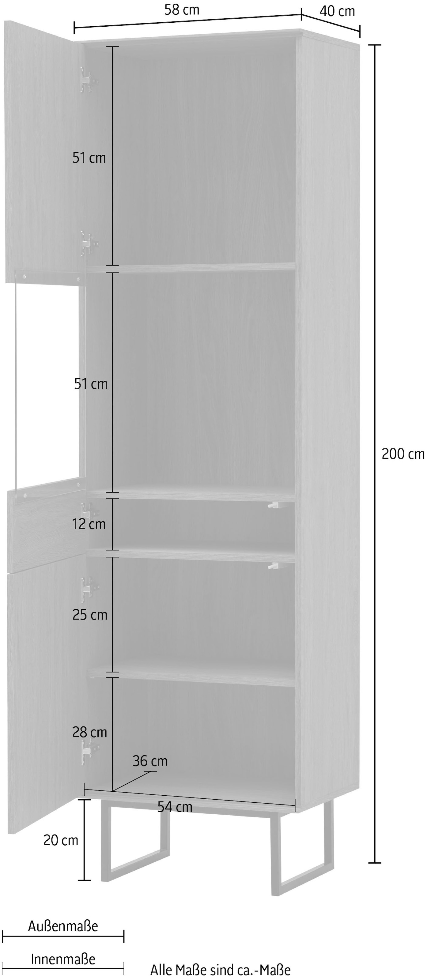 Home affaire Vitrines »Lund, moderner Hochschrank, Glasvitrine mit Kufengestell aus Metall« surface supérieure visuellement fine, aspect haut de gamme, espace de rangement suffisant